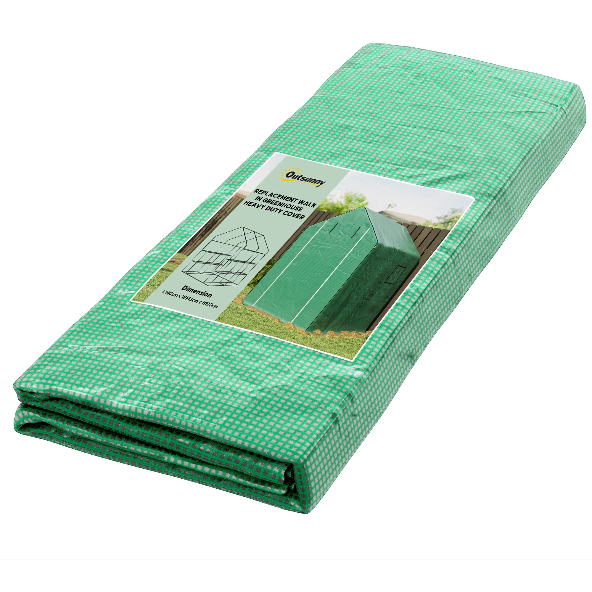 Outsunny Walk-in Greenhouse Cover Replacement with Door and Mesh Windows, Green