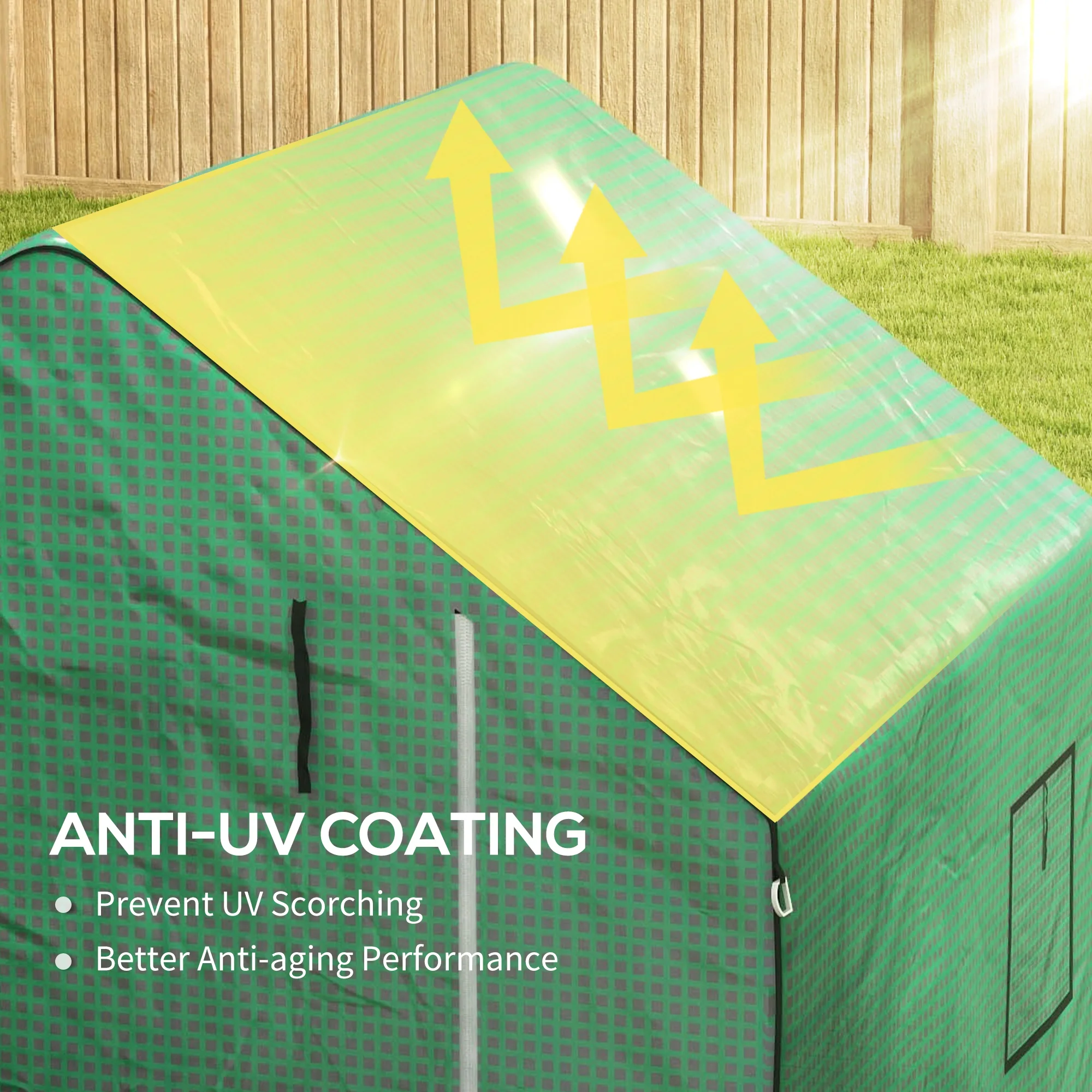Outsunny Walk-in Greenhouse Cover Replacement with Door and Mesh Windows, Green - Image 4