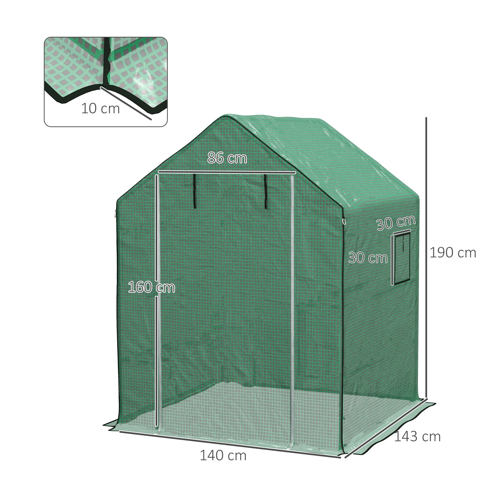 Outsunny Walk-in Greenhouse Cover Replacement with Door and Mesh Windows, Green - Image 5