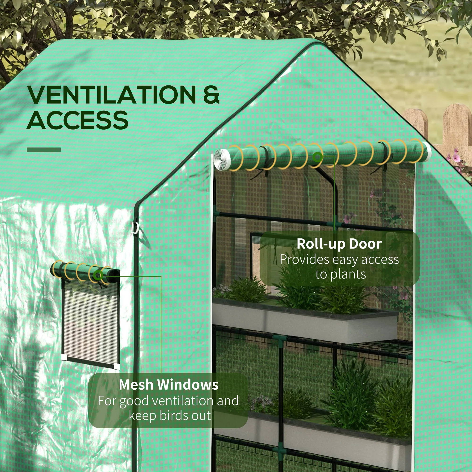 Outsunny Walk-in Greenhouse Cover Replacement with Door and Mesh Windows, Green - Image 6