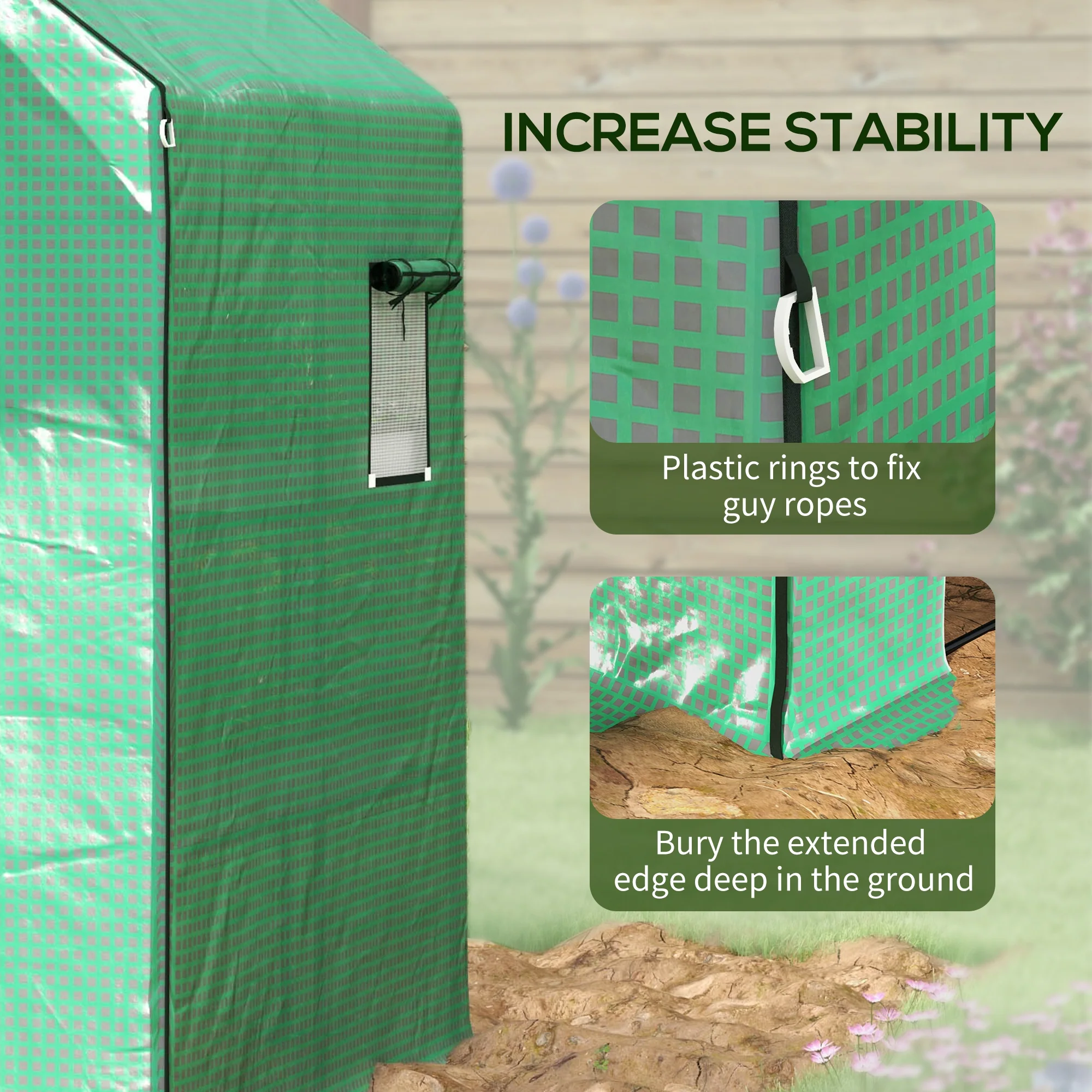 Outsunny Walk-in Greenhouse Cover Replacement with Door and Mesh Windows, Green - Image 7