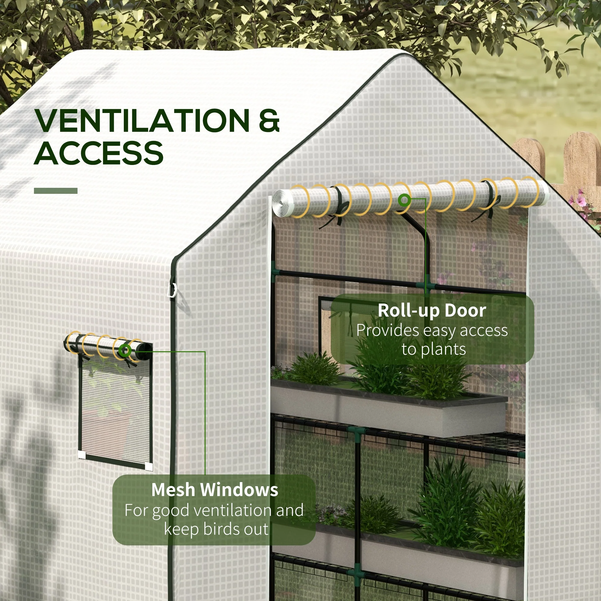 Outsunny Walk-in Greenhouse Cover Replacement with Door and Mesh Windows, White - Image 6