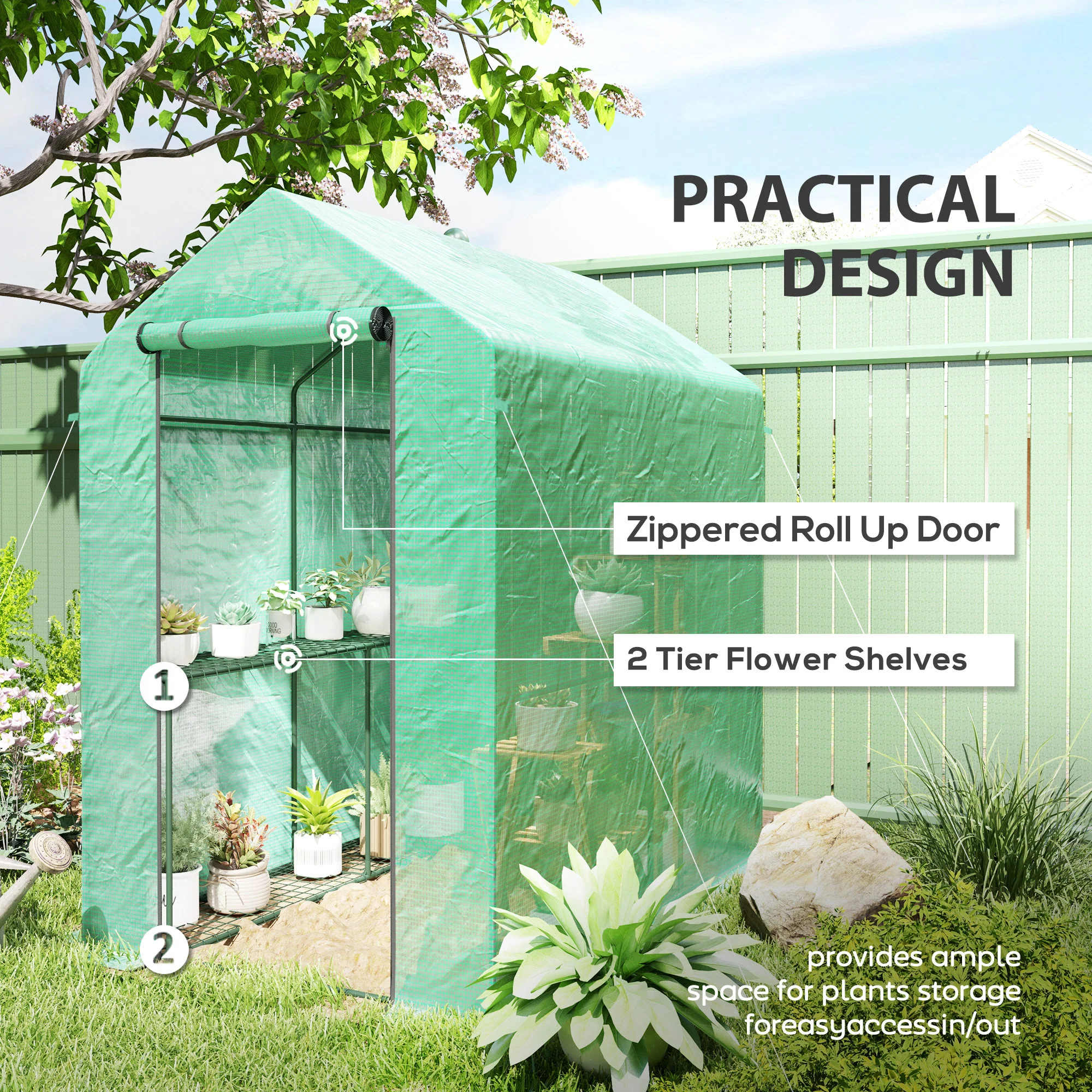 Outsunny Walk in Greenhouse w/Shelves Steeple Grow House 120 x 186 x 190 cm - Image 4