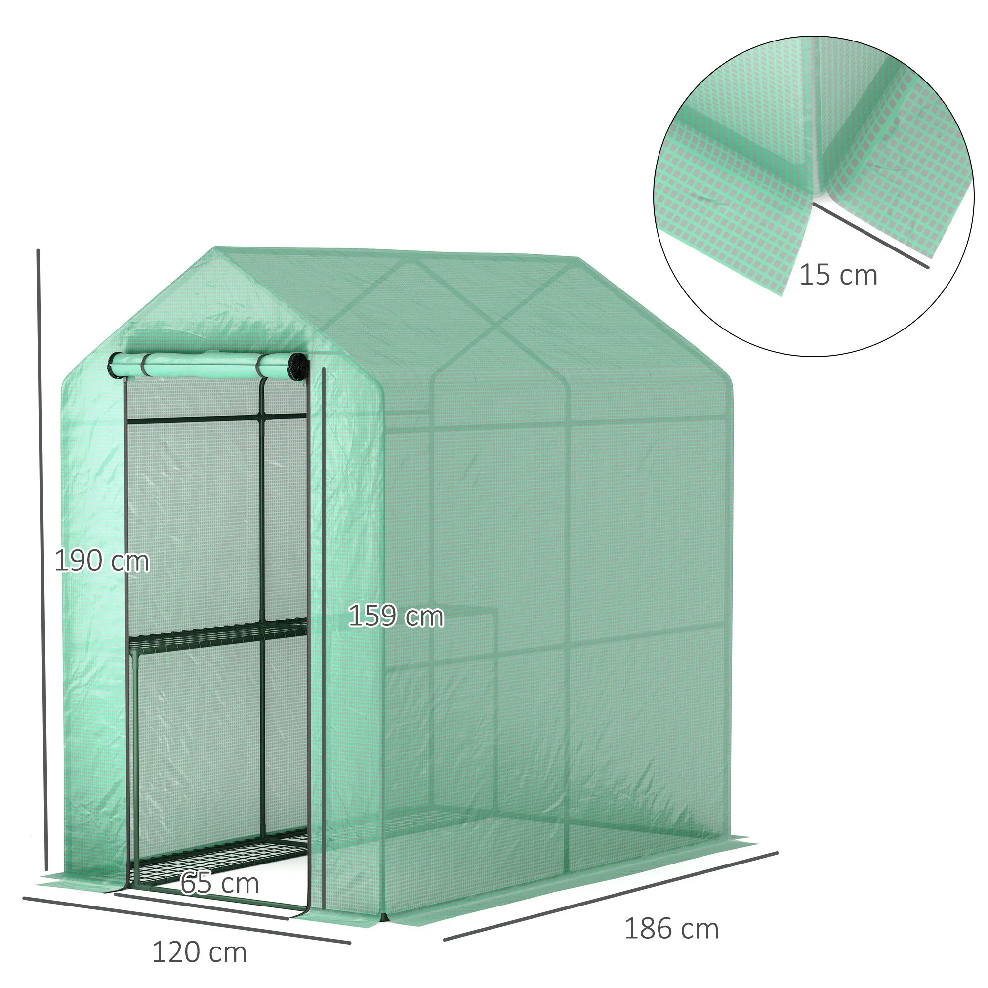 Outsunny Walk in Greenhouse w/Shelves Steeple Grow House 120 x 186 x 190 cm - Image 5