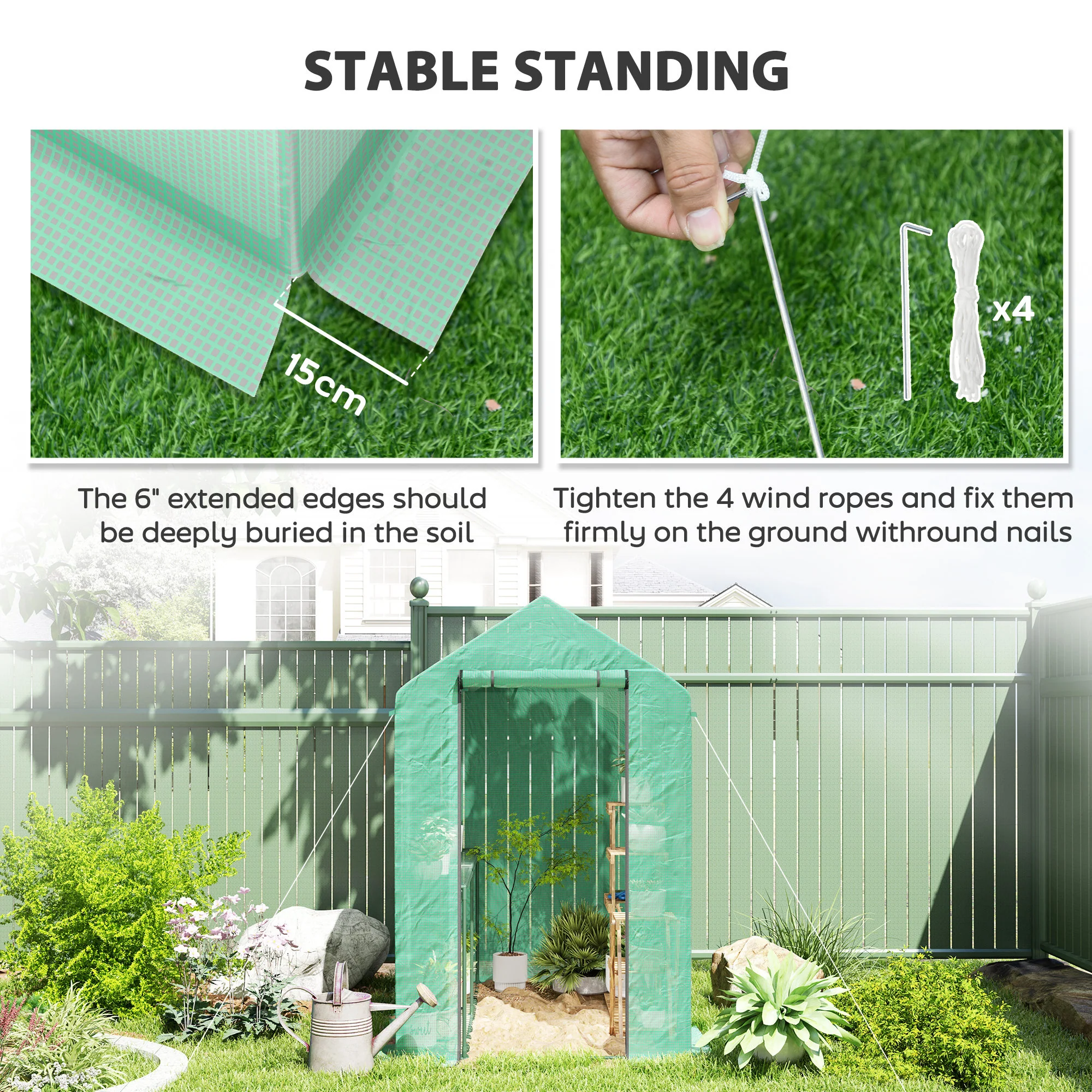 Outsunny Walk in Greenhouse w/Shelves Steeple Grow House 120 x 186 x 190 cm - Image 6