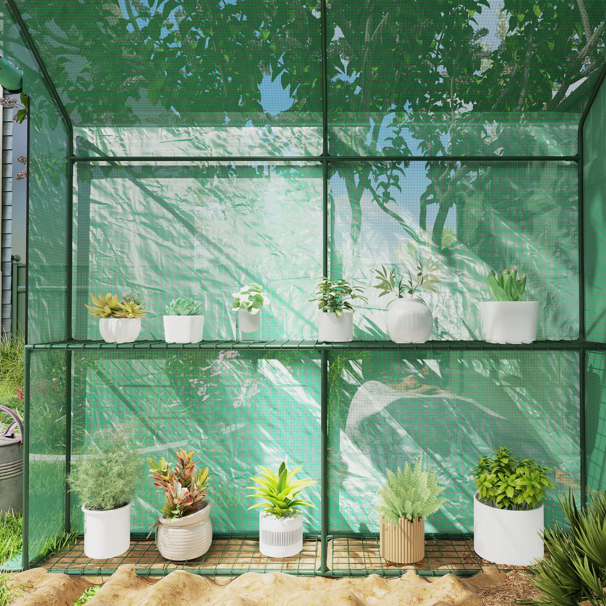 Outsunny Walk in Greenhouse w/Shelves Steeple Grow House 120 x 186 x 190 cm - Image 7