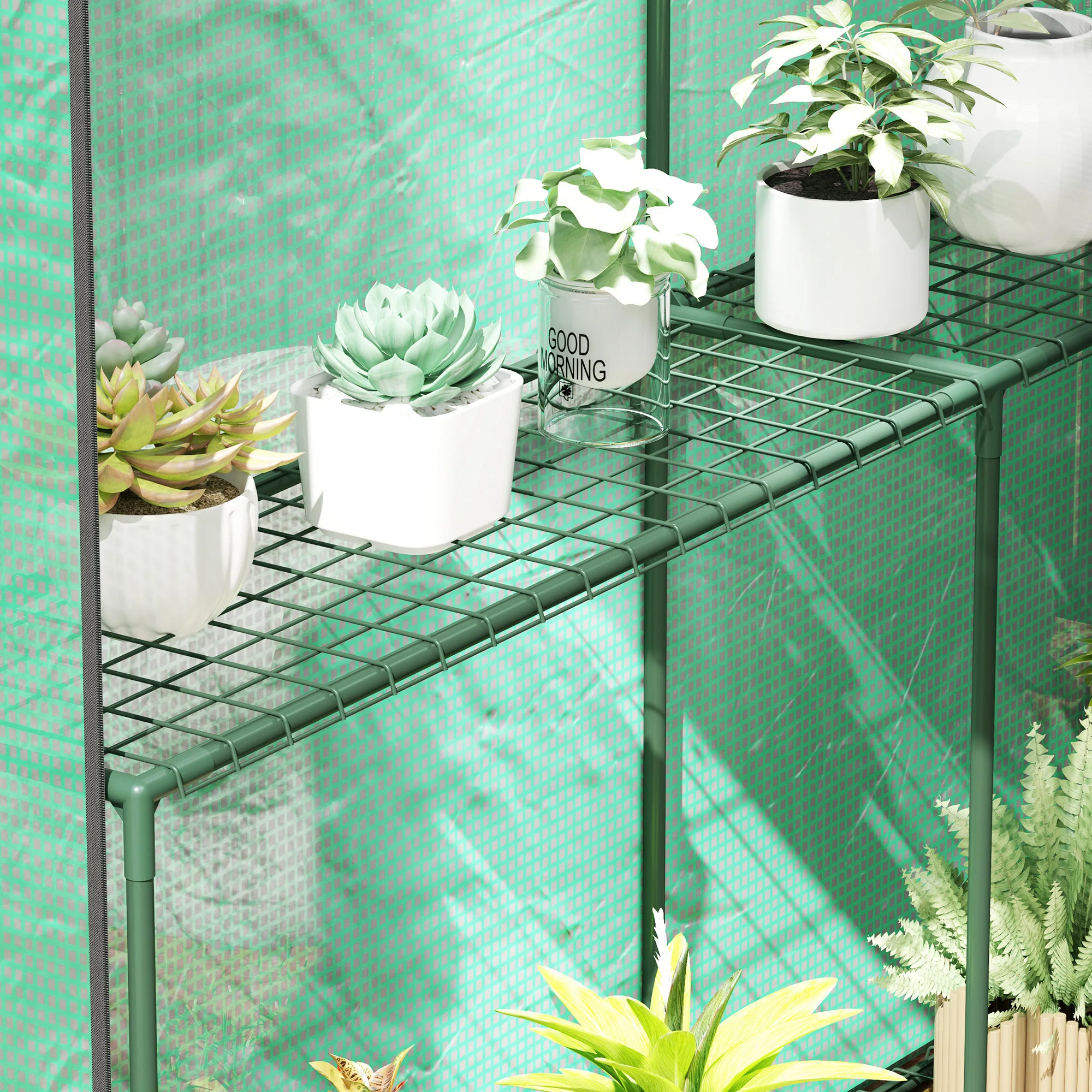 Outsunny Walk in Greenhouse w/Shelves Steeple Grow House 120 x 186 x 190 cm - Image 8
