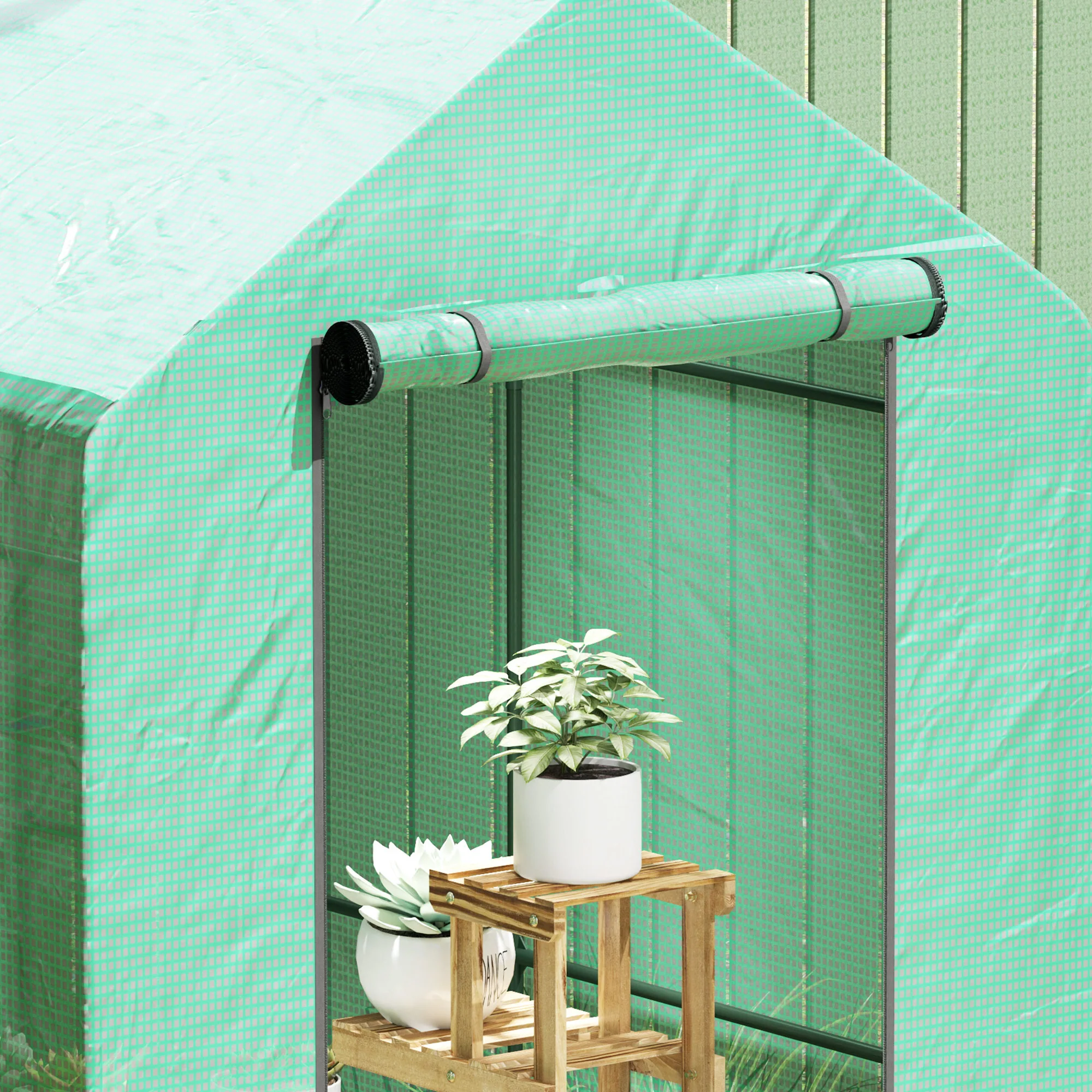 Outsunny Walk in Greenhouse w/Shelves Steeple Grow House 120 x 186 x 190 cm - Image 9