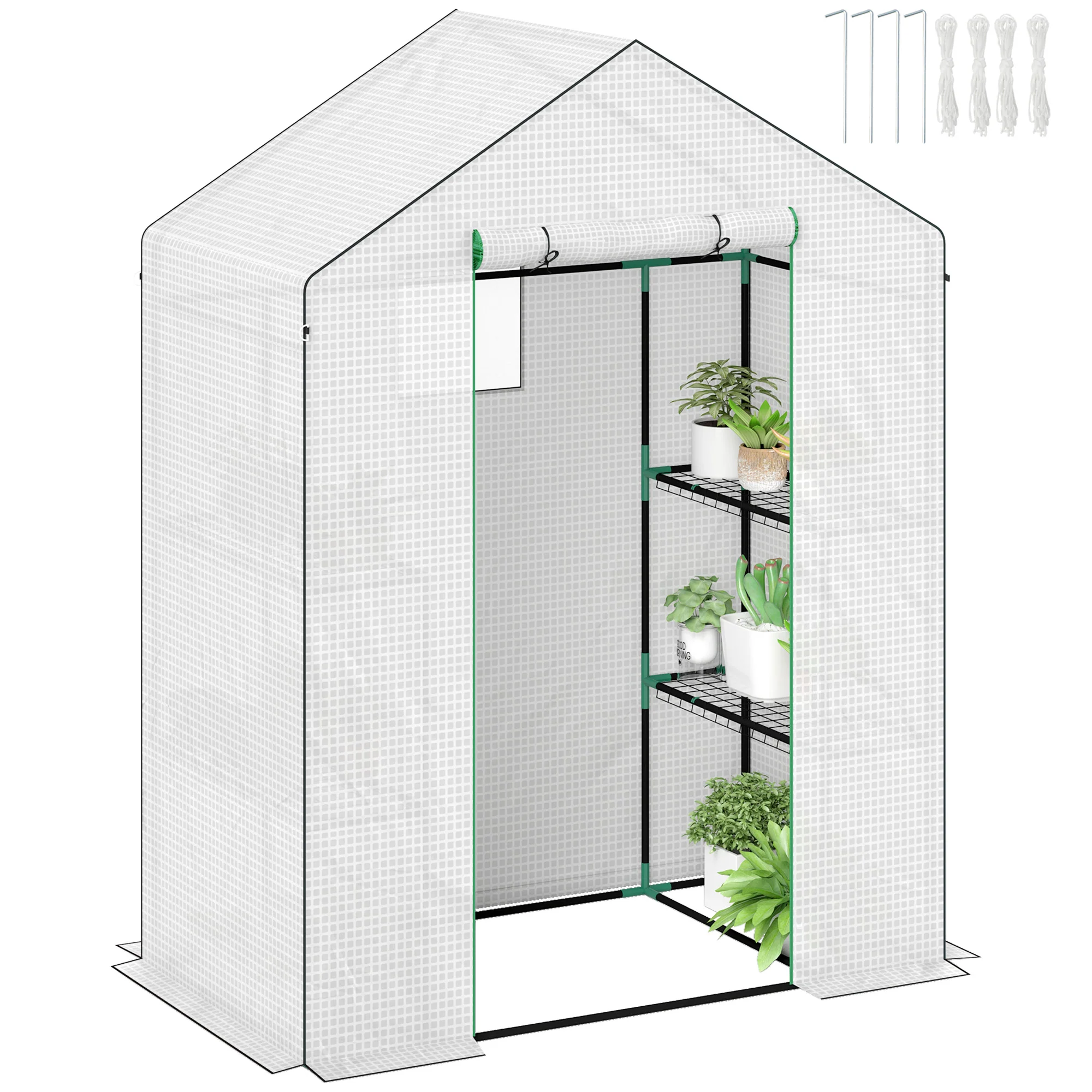 Outsunny Walk-in Greenhouse With, Outdoor Small Greenhouse, White