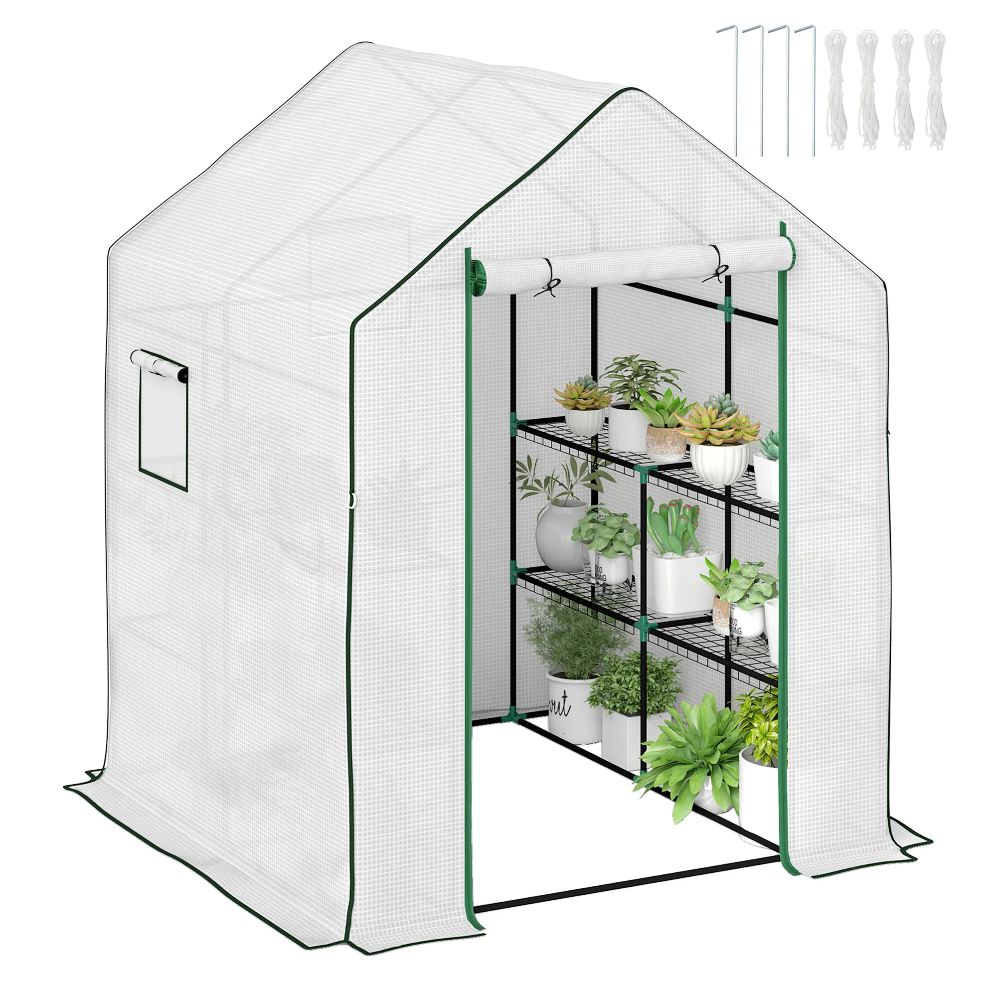 Outsunny Walk-in Greenhouse With, Outdoor Small Greenhouse, White - Image 10