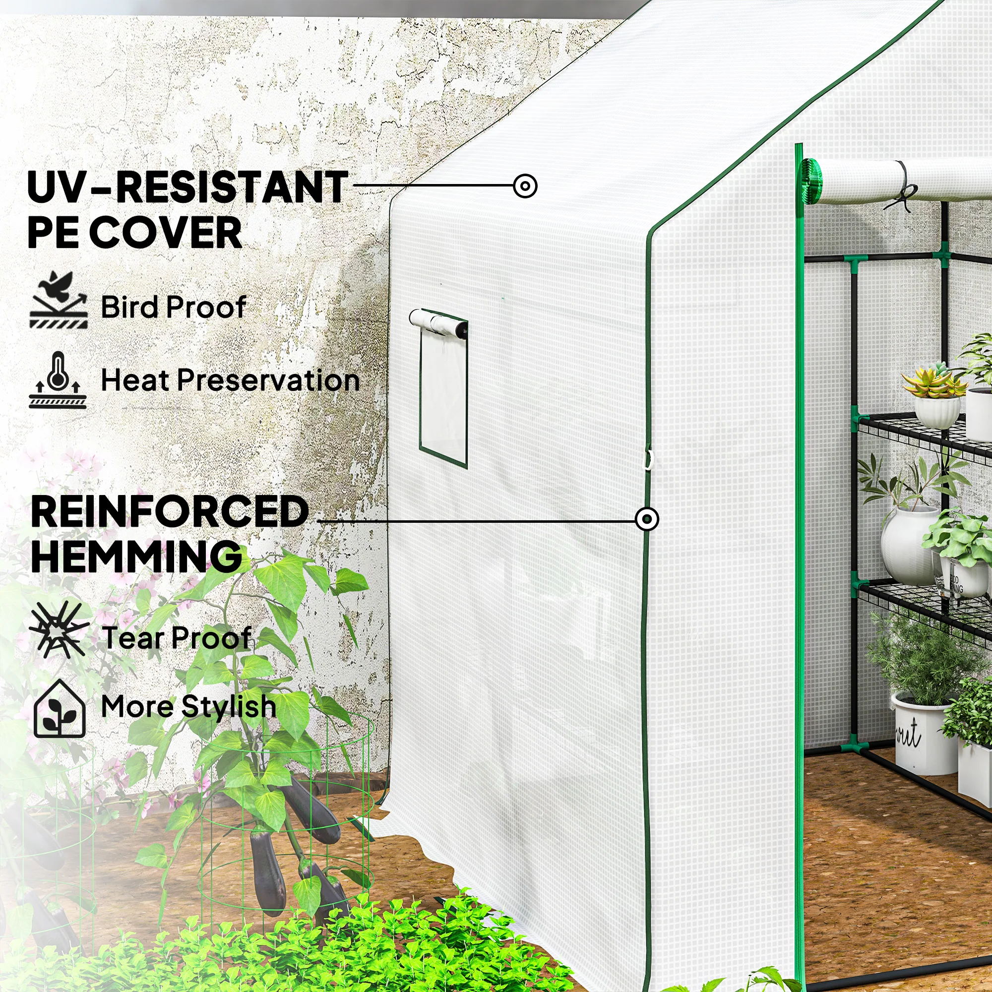 Outsunny Walk-in Greenhouse With, Outdoor Small Greenhouse, White - Image 13