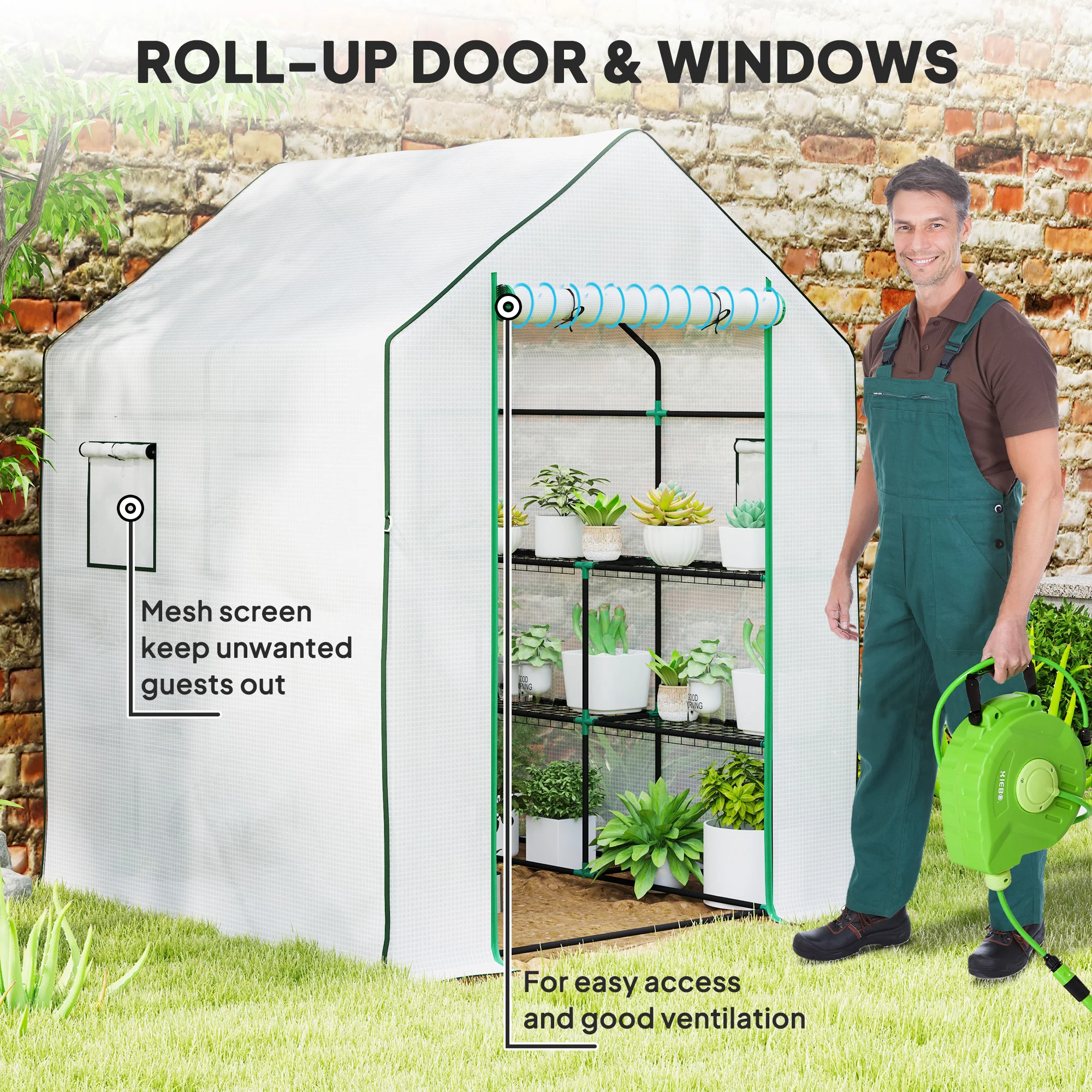 Outsunny Walk-in Greenhouse With, Outdoor Small Greenhouse, White - Image 15
