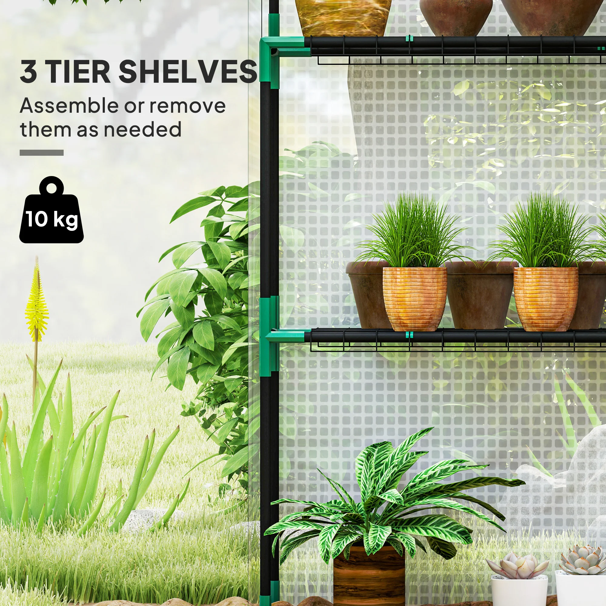 Outsunny Walk-in Greenhouse With, Outdoor Small Greenhouse, White - Image 3