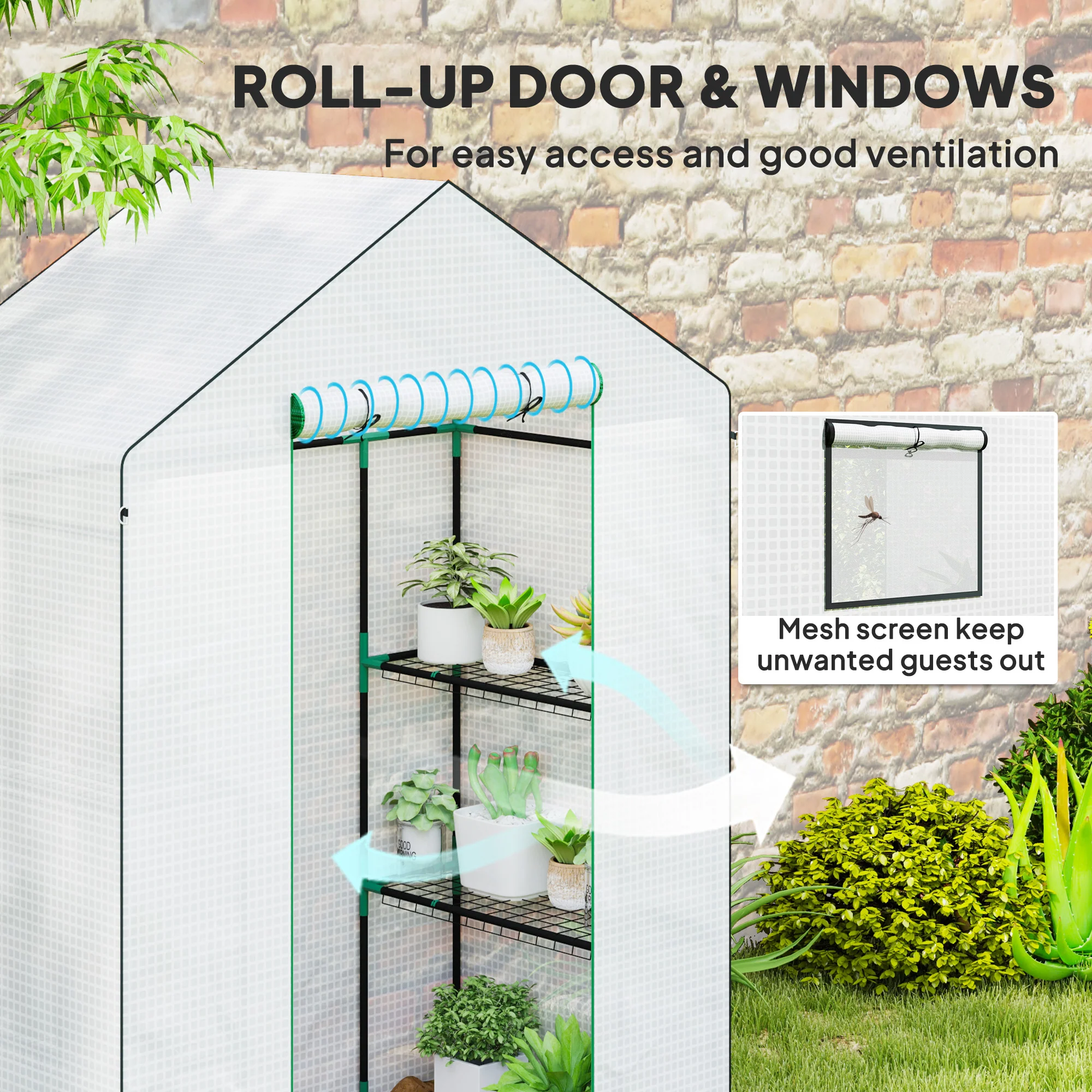 Outsunny Walk-in Greenhouse With, Outdoor Small Greenhouse, White - Image 6
