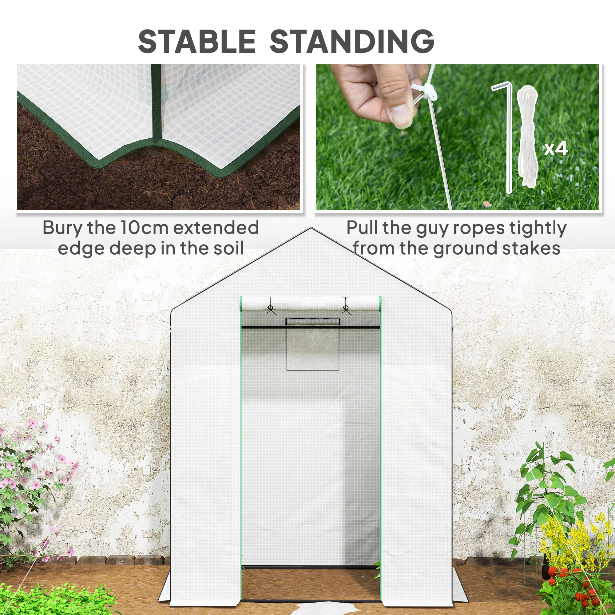 Outsunny Walk-in Greenhouse With, Outdoor Small Greenhouse, White - Image 7