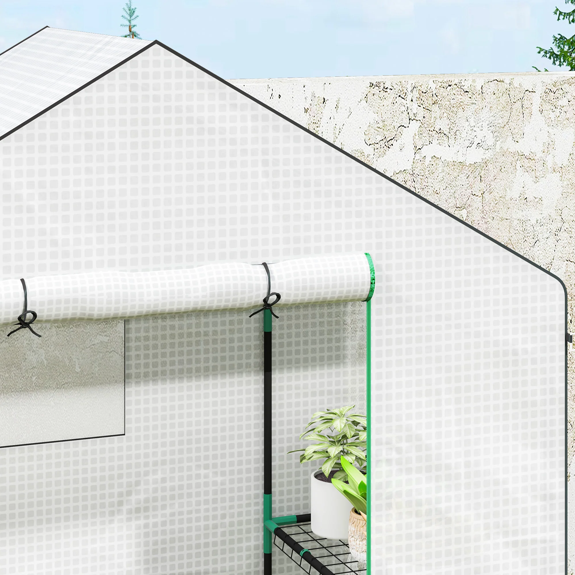 Outsunny Walk-in Greenhouse With, Outdoor Small Greenhouse, White - Image 9
