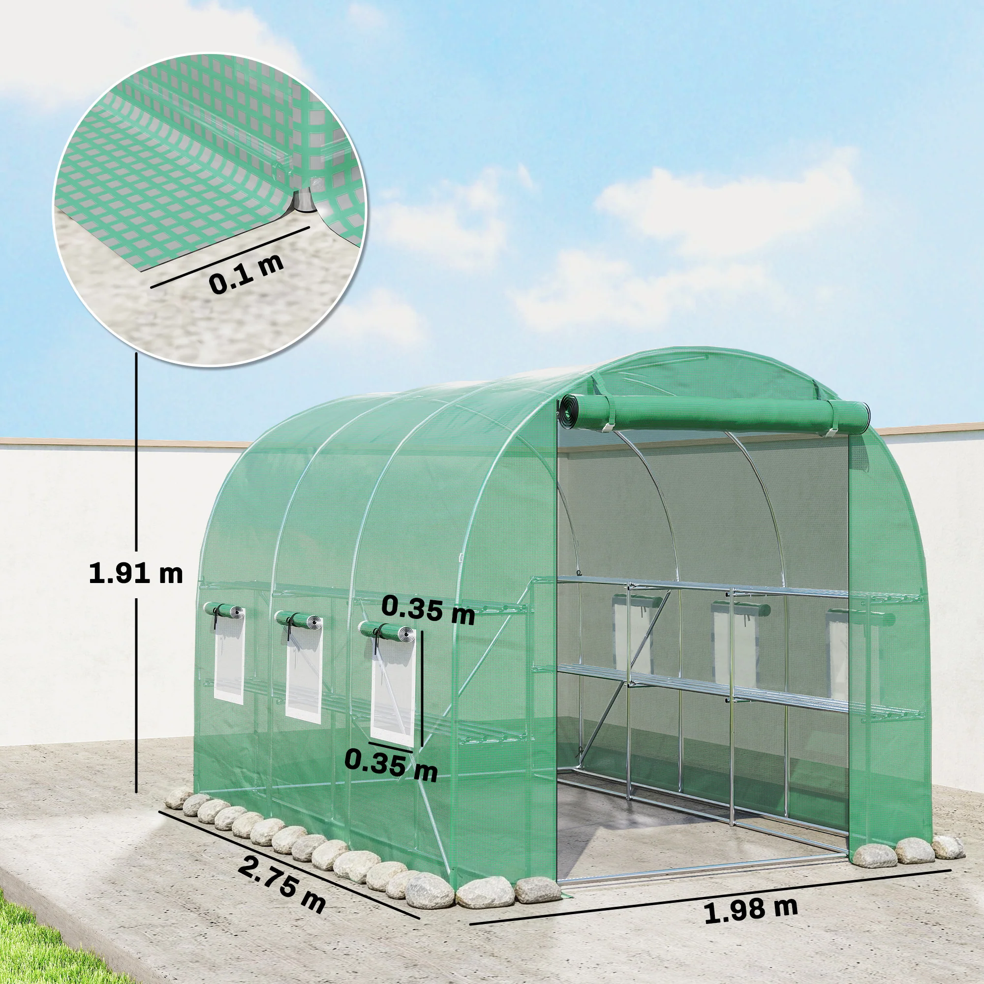 Outsunny Walk-in Greenhouse with Shelves, Green House with Mesh Windows - Image 3