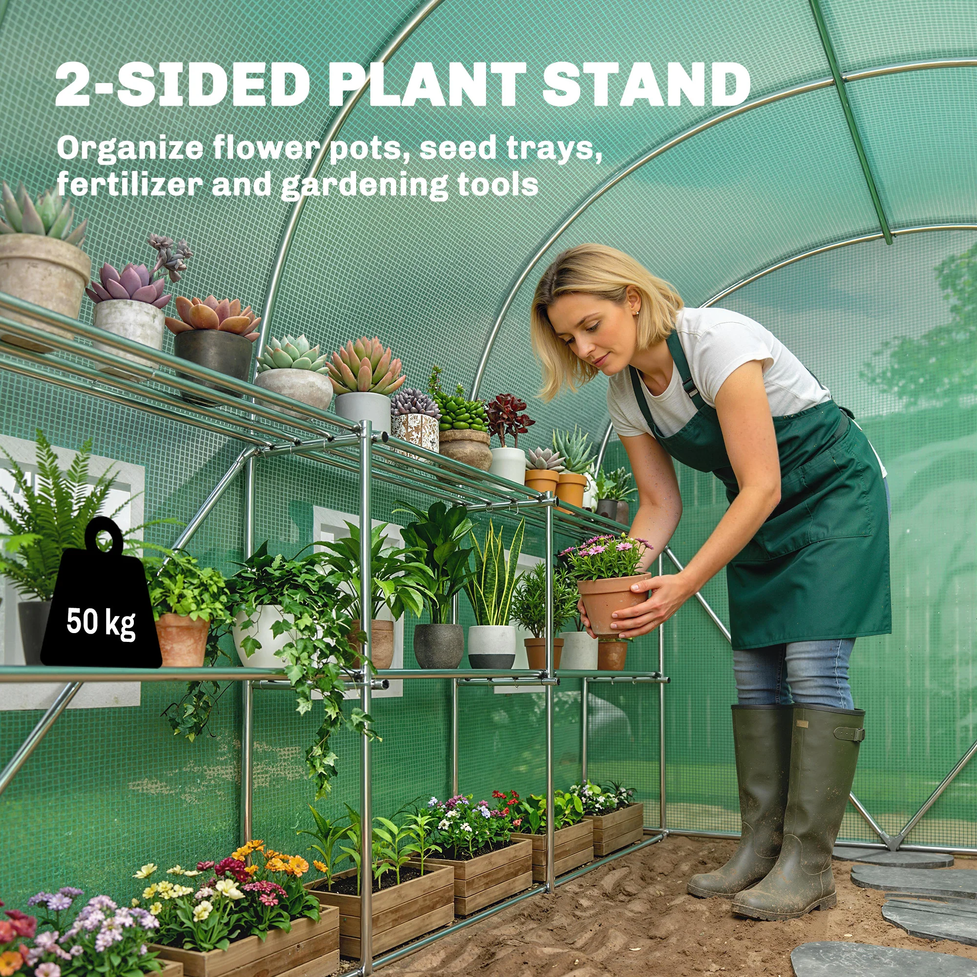 Outsunny Walk-in Greenhouse with Shelves, Green House with Mesh Windows - Image 4