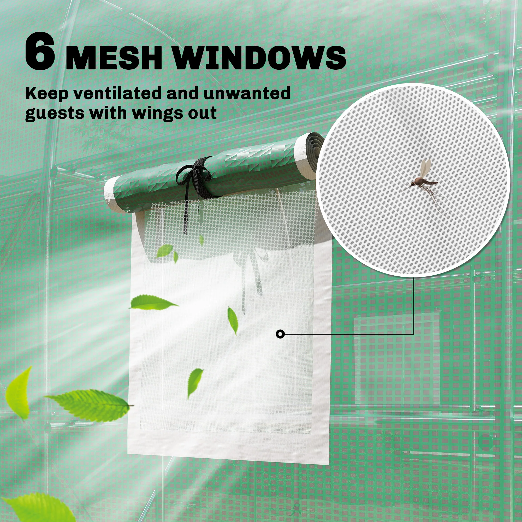 Outsunny Walk-in Greenhouse with Shelves, Green House with Mesh Windows - Image 8