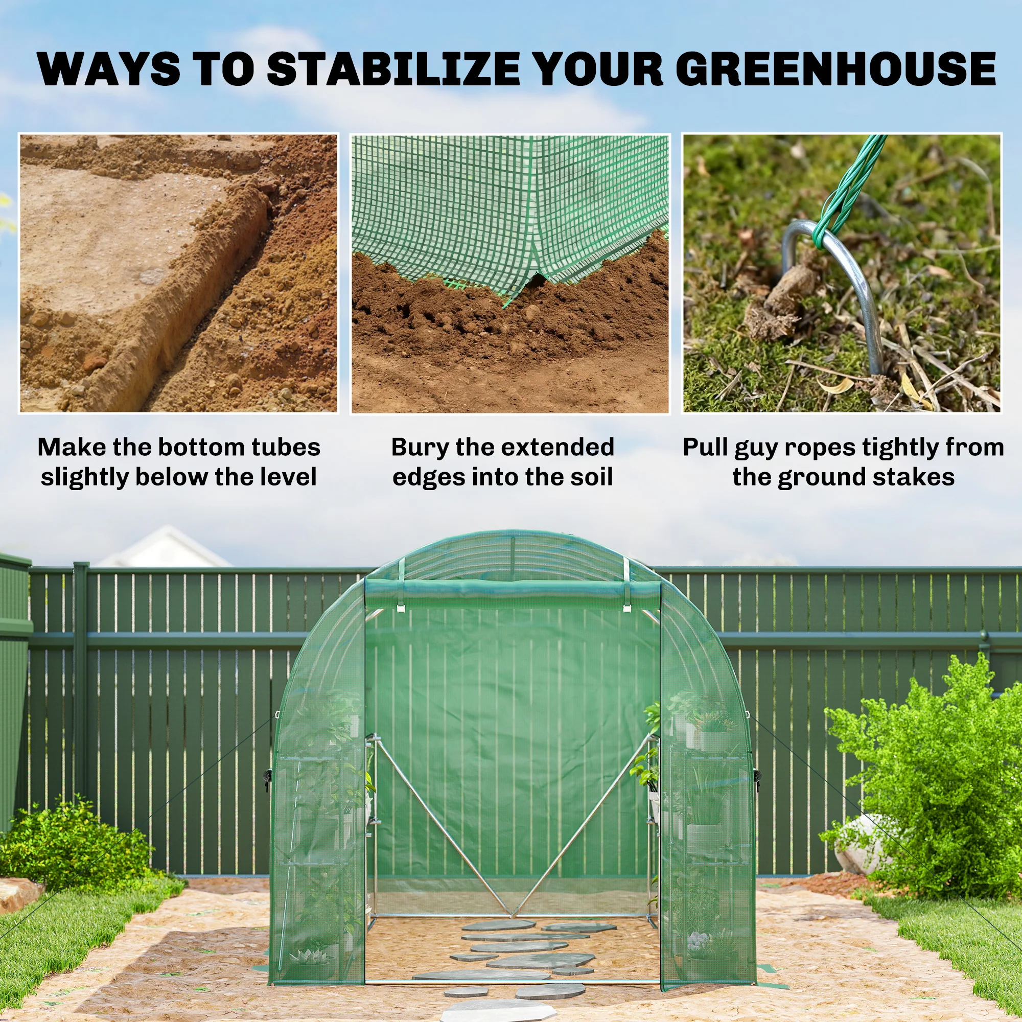 Outsunny Walk-in Greenhouse with Shelves, Green House with Mesh Windows - Image 9
