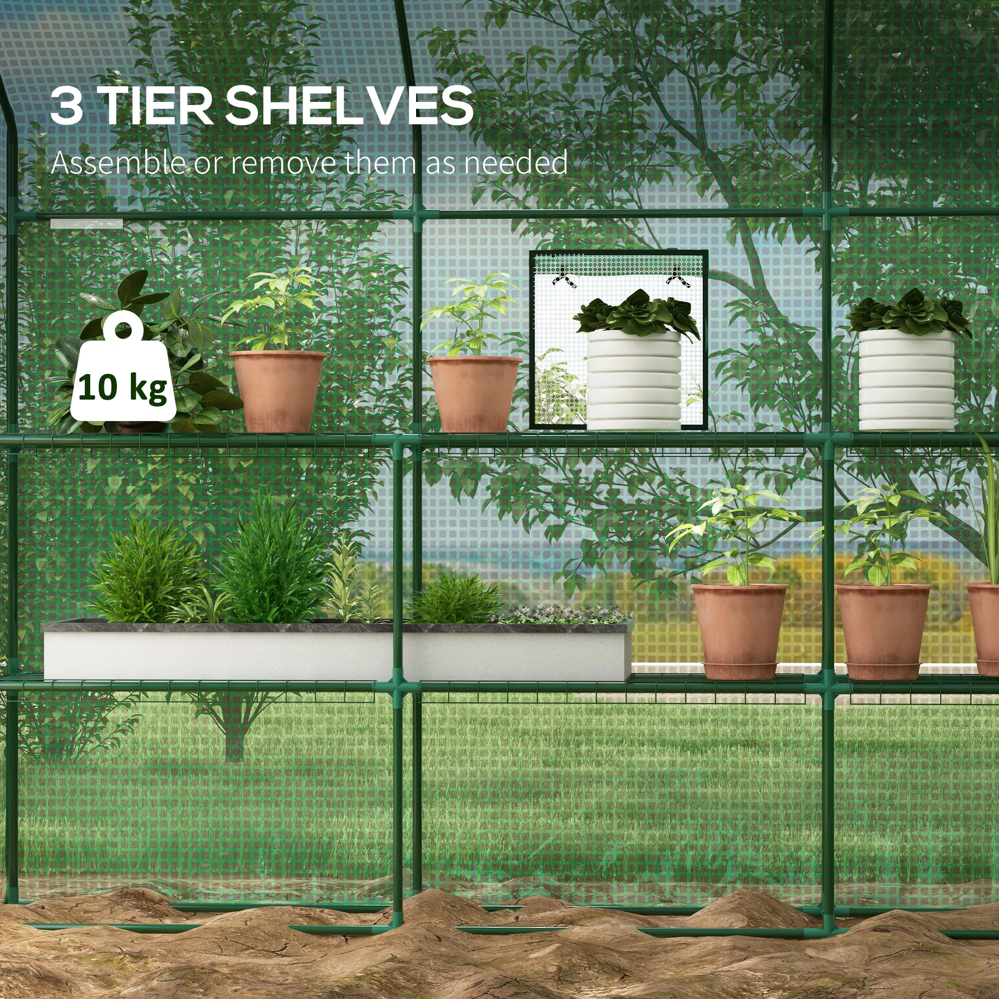 Outsunny Walk-in Outdoor Green House with Door and Mesh Windows, Green - Image 3