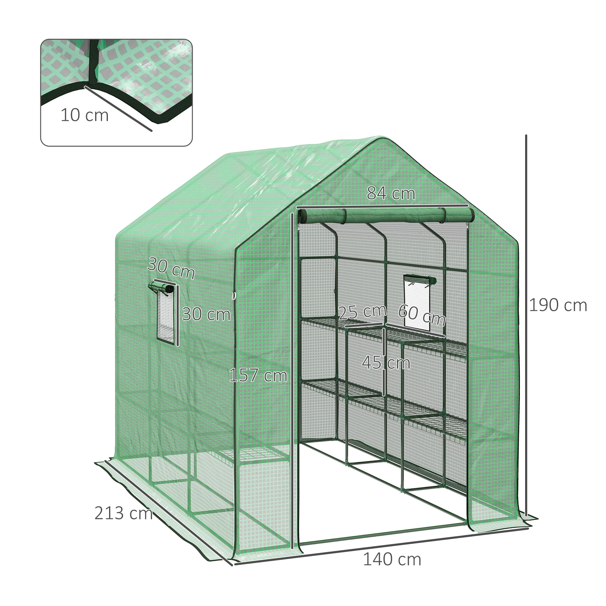 Outsunny Walk-in Outdoor Green House with Door and Mesh Windows, Green - Image 5