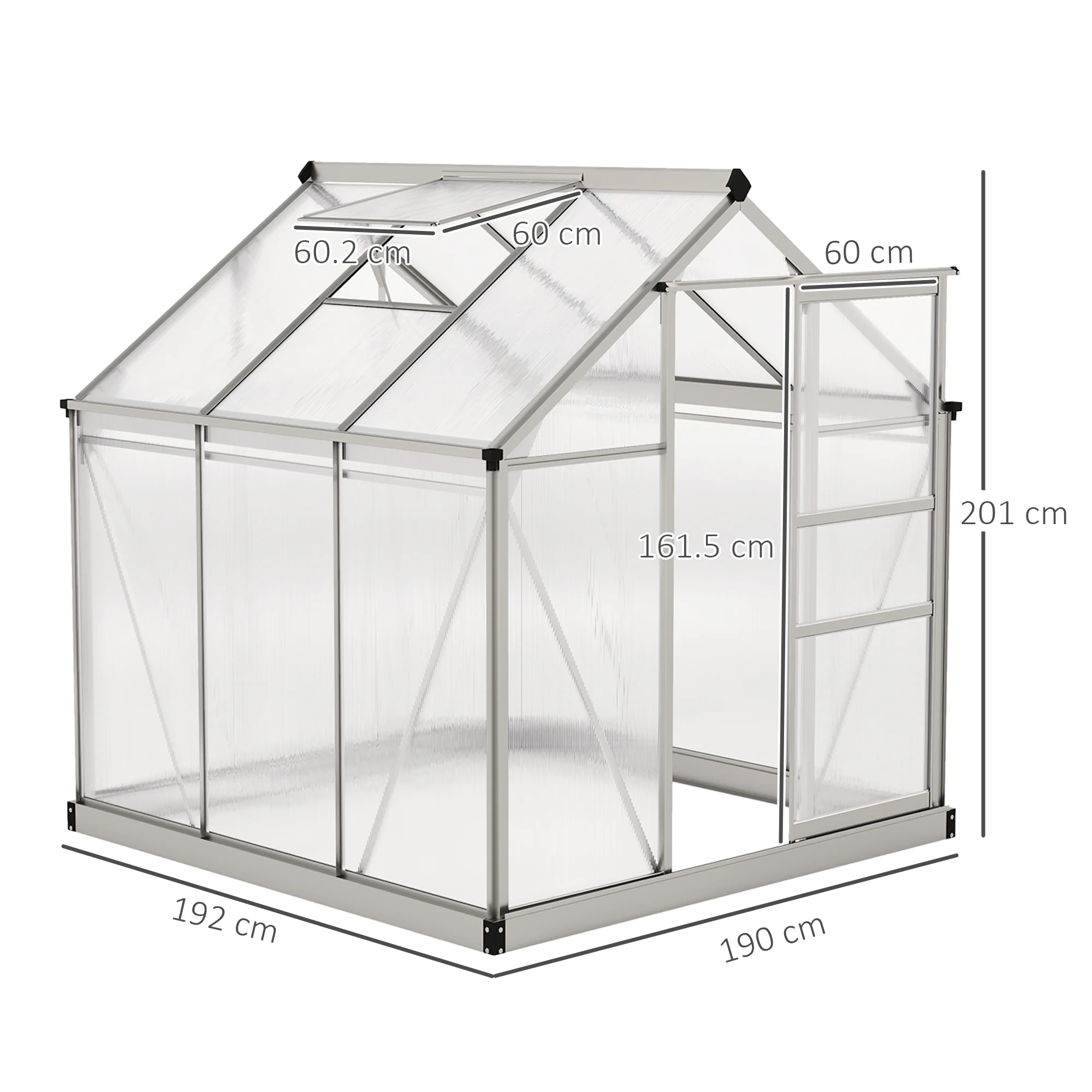 Outsunny Walk-In Polycarbonate Greenhouse Plant Grow Galvanied Aluminium - Image 14