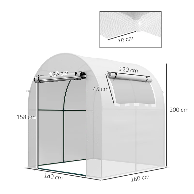 Outsunny Walk in Polytunnel Greenhouse with Roll-up Window and Door, White - Image 5
