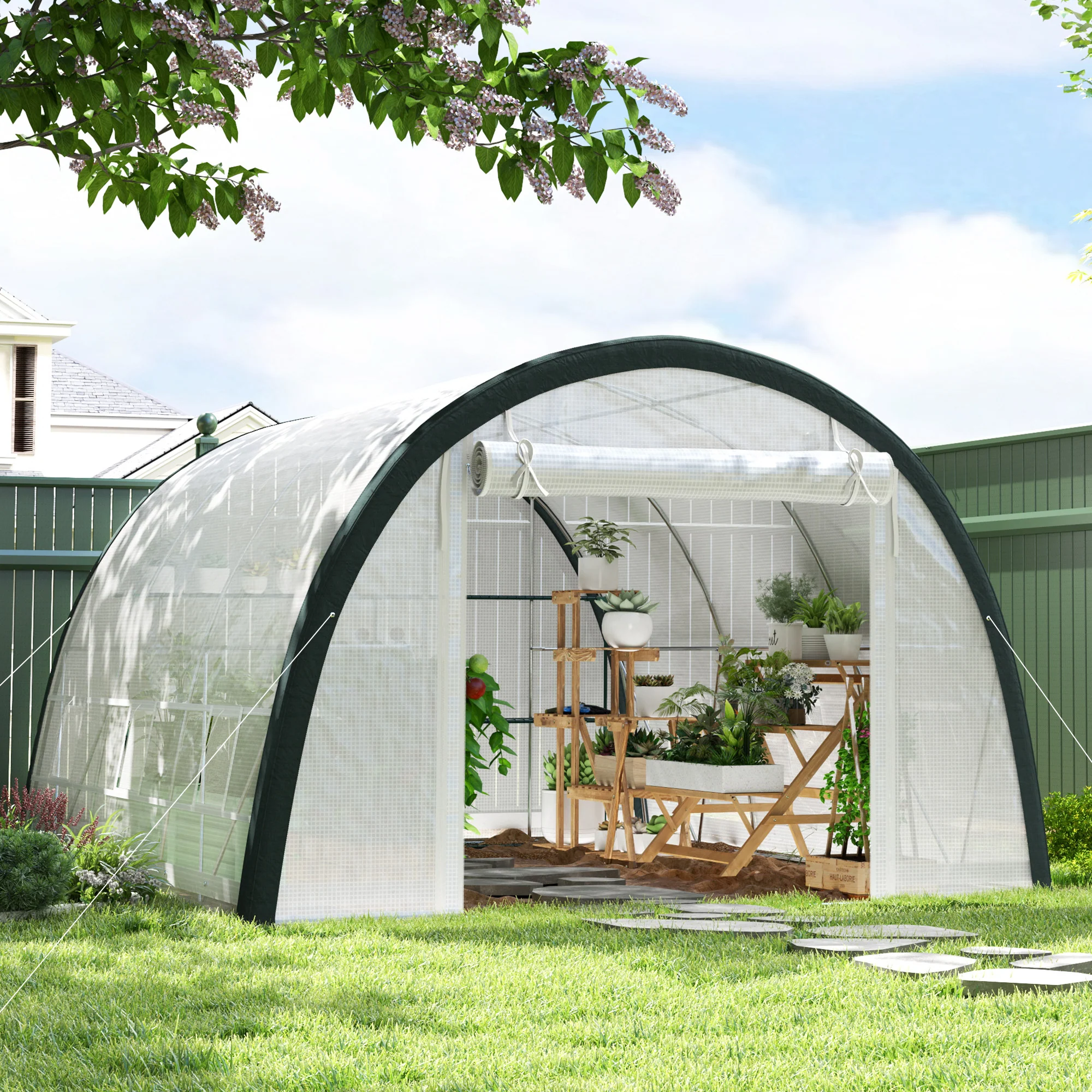Outsunny Walk-in Tunnel Greenhouse, Upgraded Structure, Mesh Door & Windows - Image 2