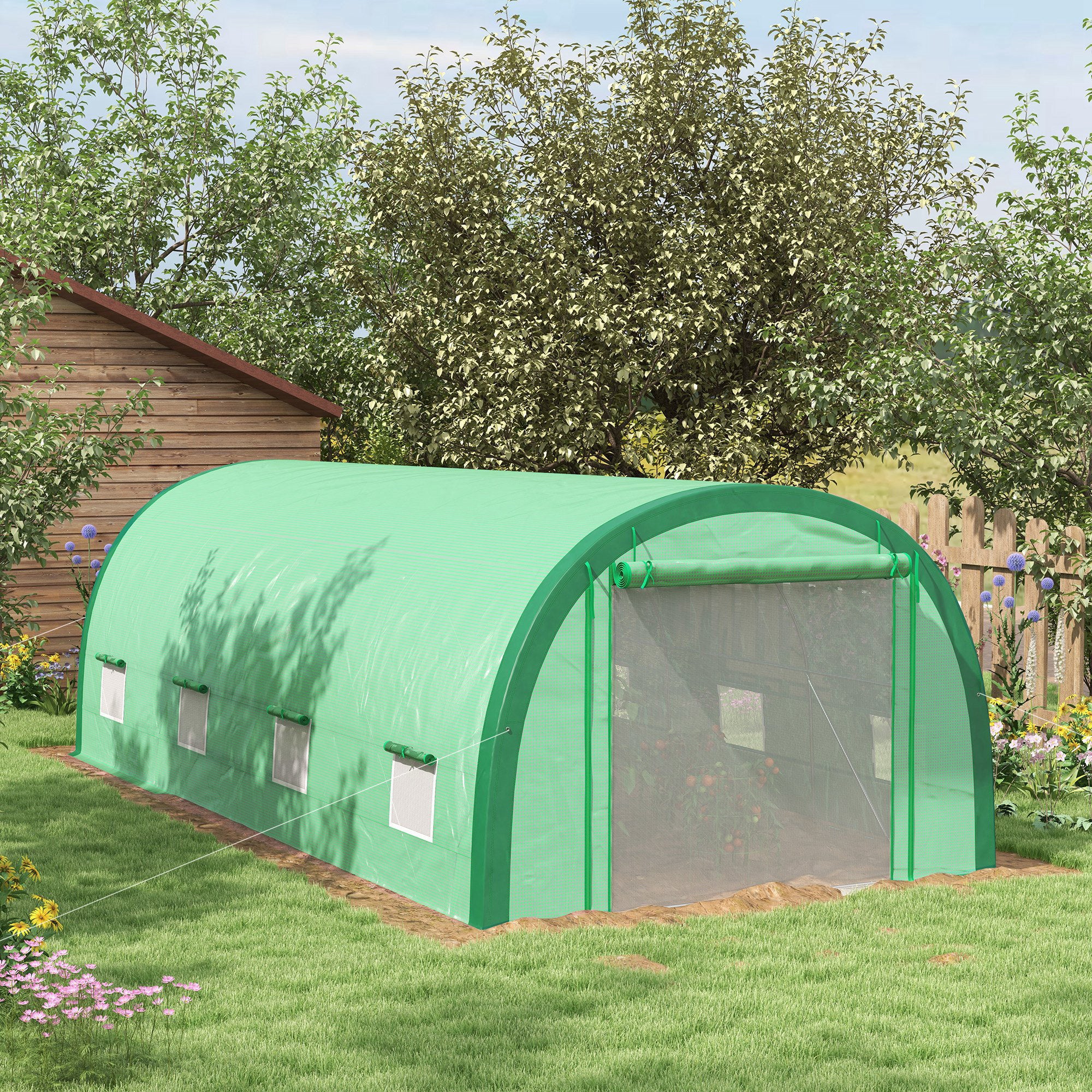Outsunny Walk-in Tunnel Greenhouse, Upgraded Structure, Mesh Door & Windows - Image 9