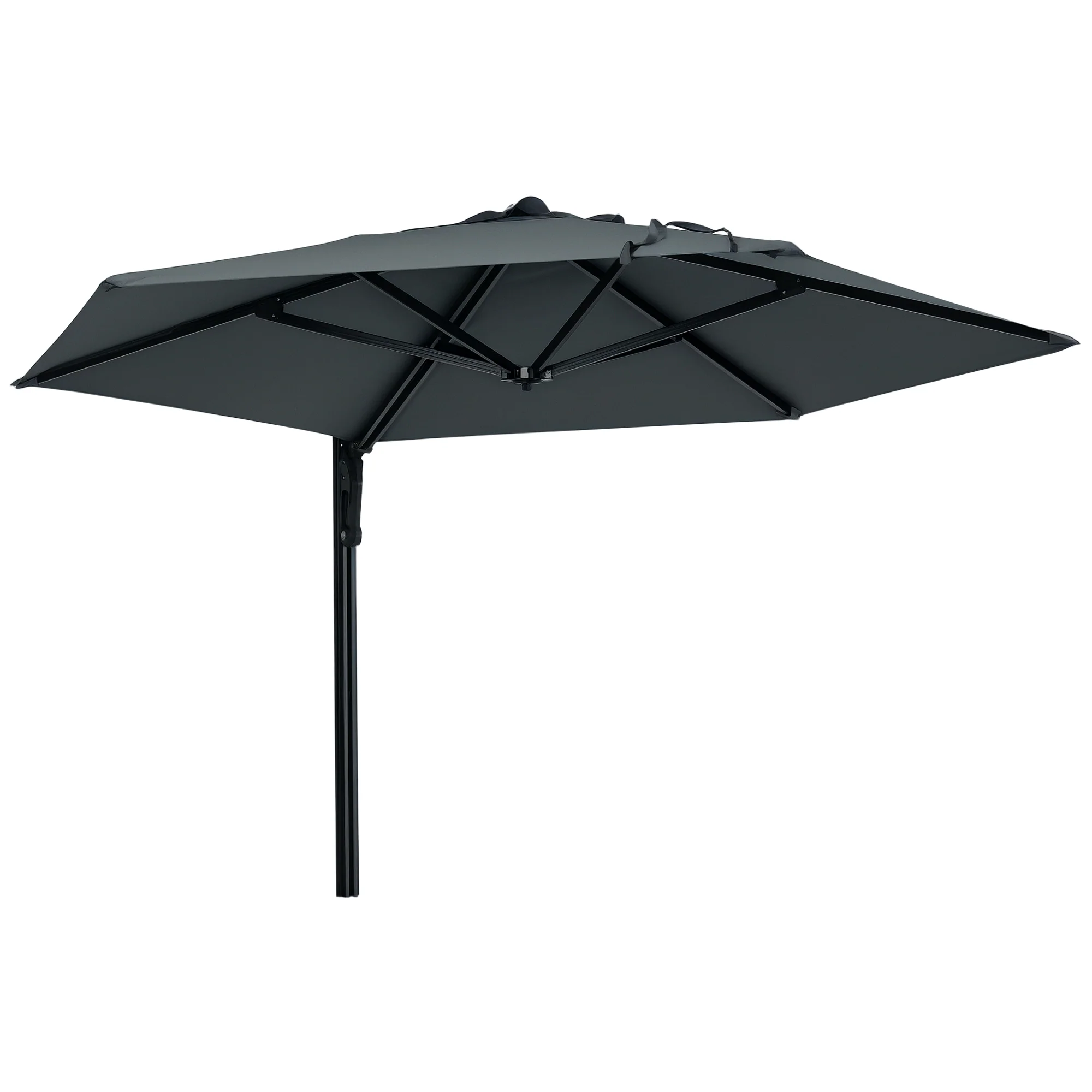 Outsunny Wall-Mounted Parasol Patio Umbrella With Hand To Push System - Khaki/Grey - Image 10