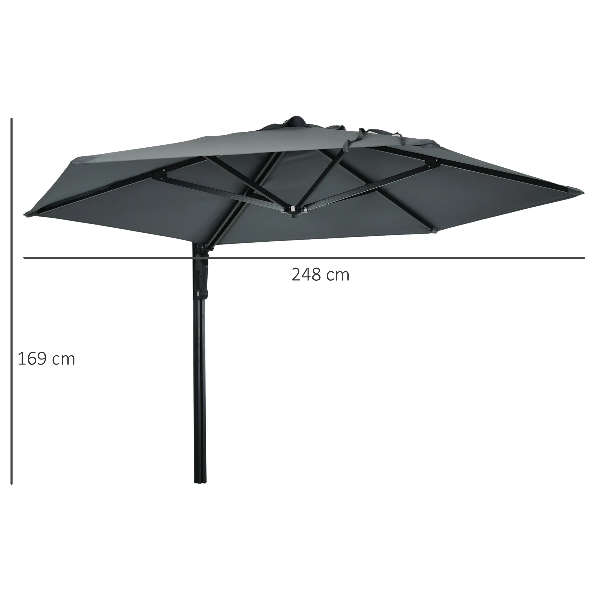 Outsunny Wall-Mounted Parasol Patio Umbrella With Hand To Push System - Khaki/Grey - Image 14