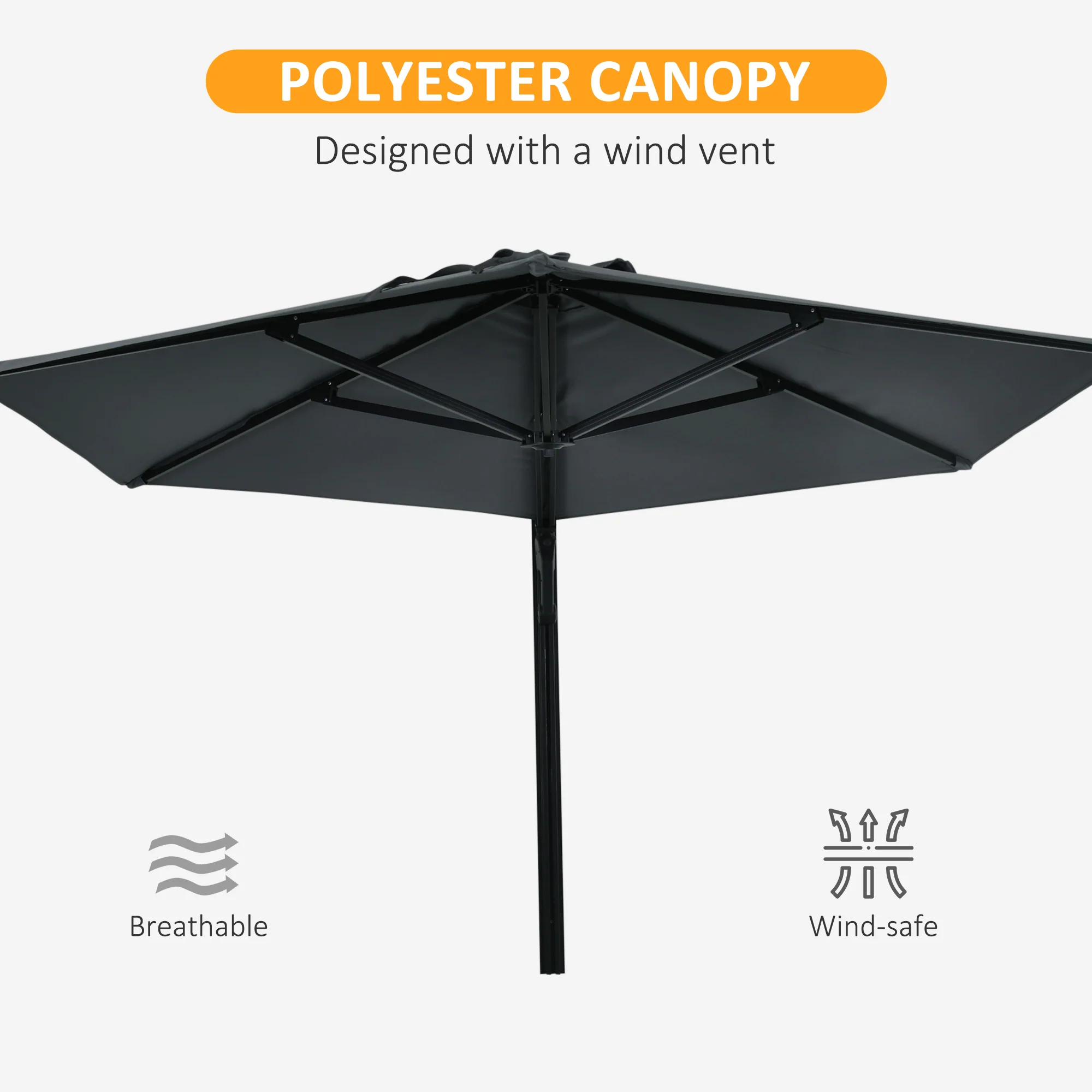 Outsunny Wall-Mounted Parasol Patio Umbrella With Hand To Push System - Khaki/Grey - Image 15