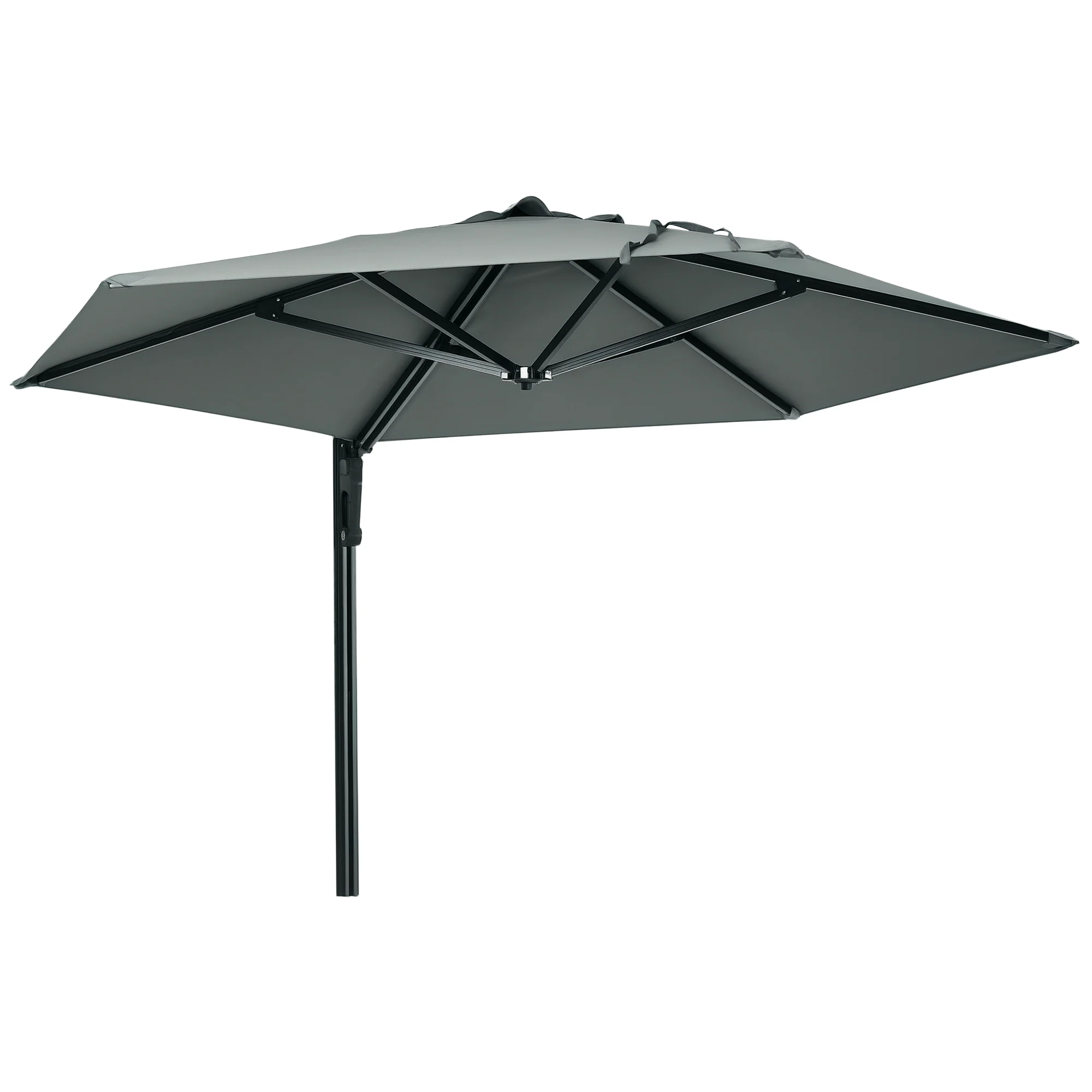 Outsunny Wall-Mounted Parasol Patio Umbrella With Hand To Push System - Khaki/Grey - Image 18