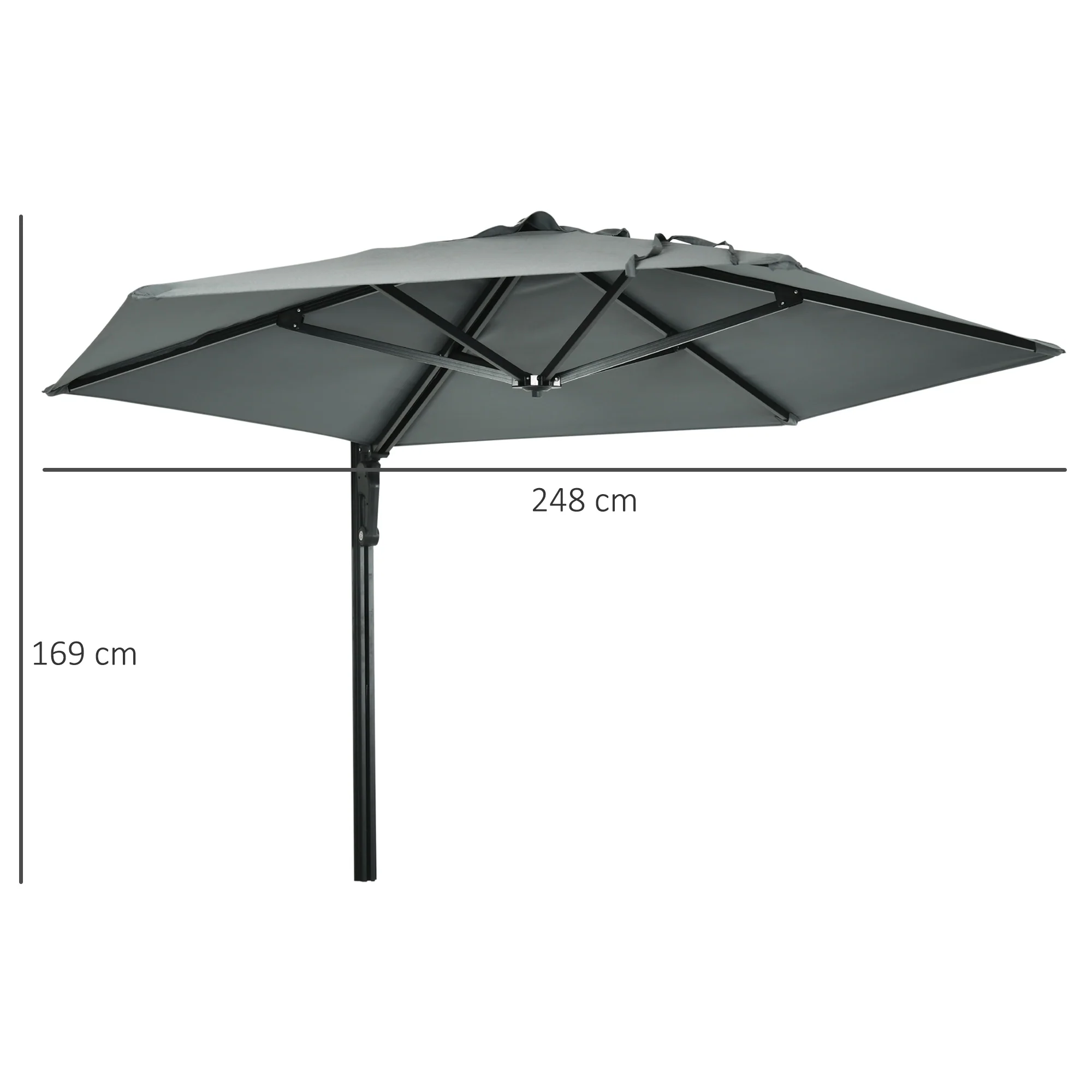 Outsunny Wall-Mounted Parasol Patio Umbrella With Hand To Push System - Khaki/Grey - Image 21