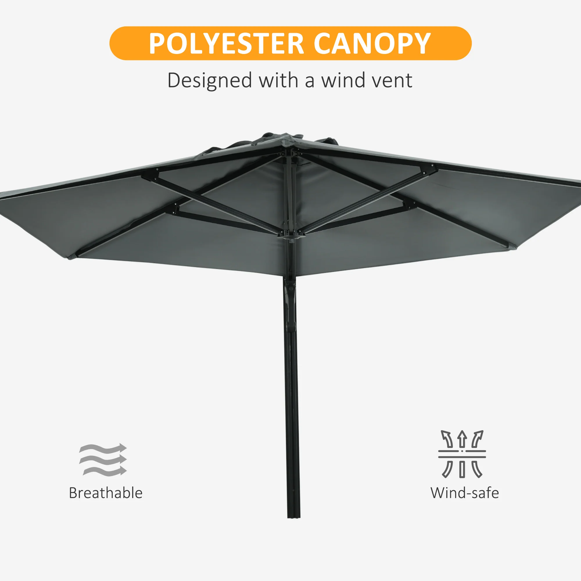 Outsunny Wall-Mounted Parasol Patio Umbrella With Hand To Push System - Khaki/Grey - Image 22