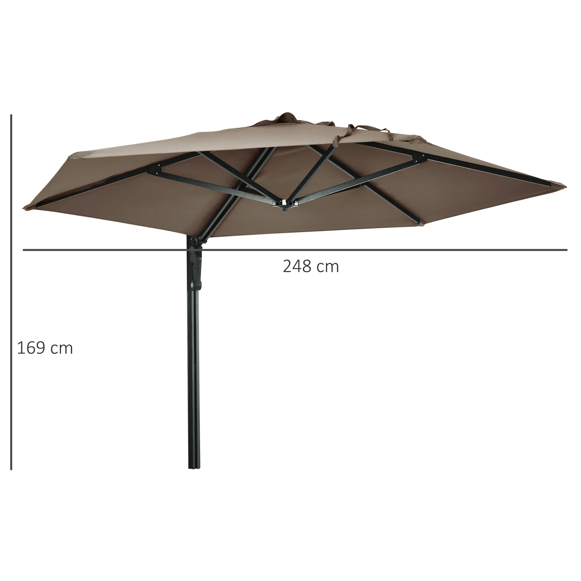 Outsunny Wall-Mounted Parasol Patio Umbrella With Hand To Push System - Khaki/Grey - Image 5