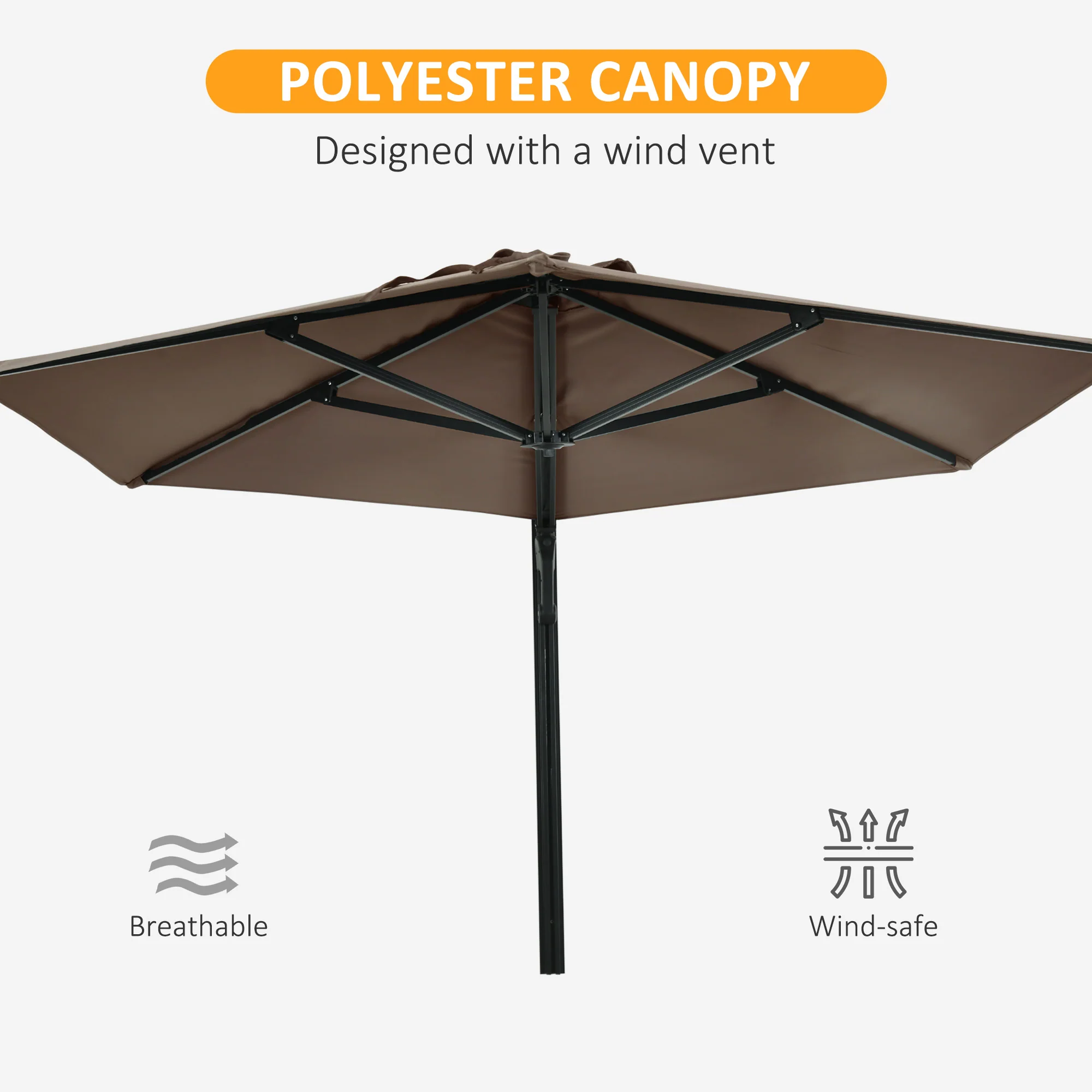 Outsunny Wall-Mounted Parasol Patio Umbrella With Hand To Push System - Khaki/Grey - Image 6