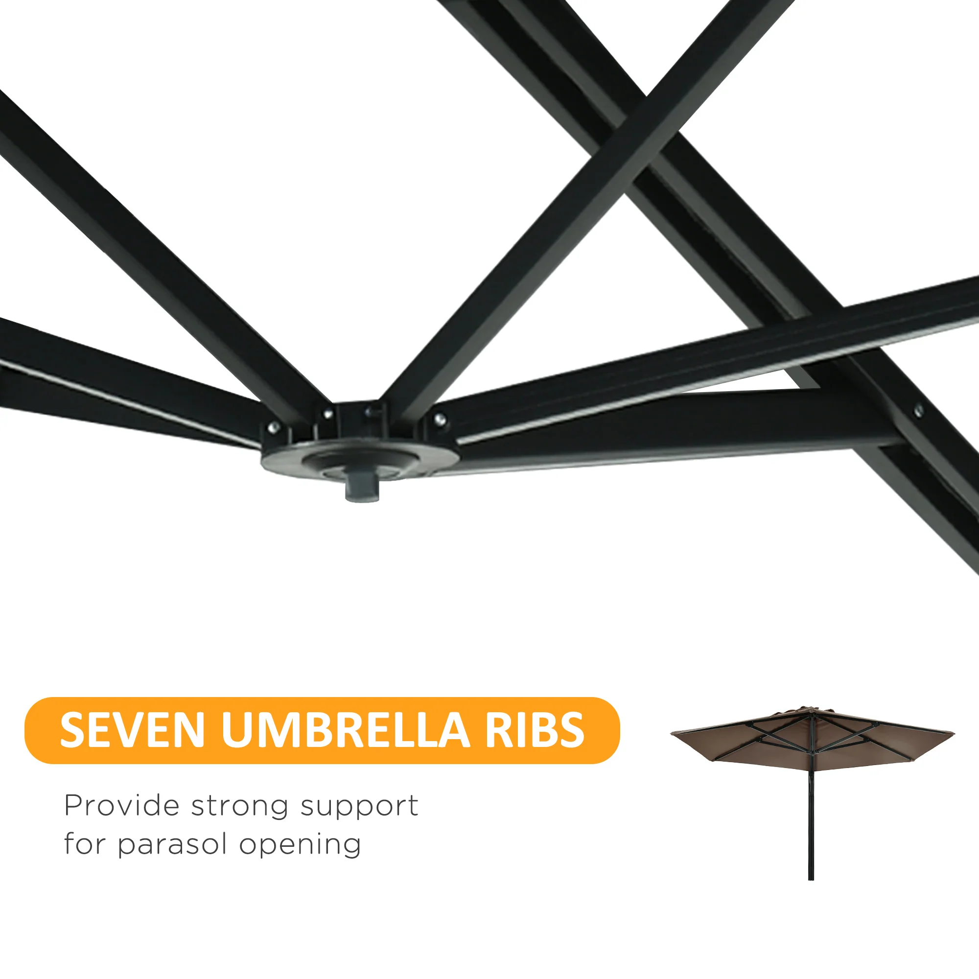 Outsunny Wall-Mounted Parasol Patio Umbrella With Hand To Push System - Khaki/Grey - Image 7