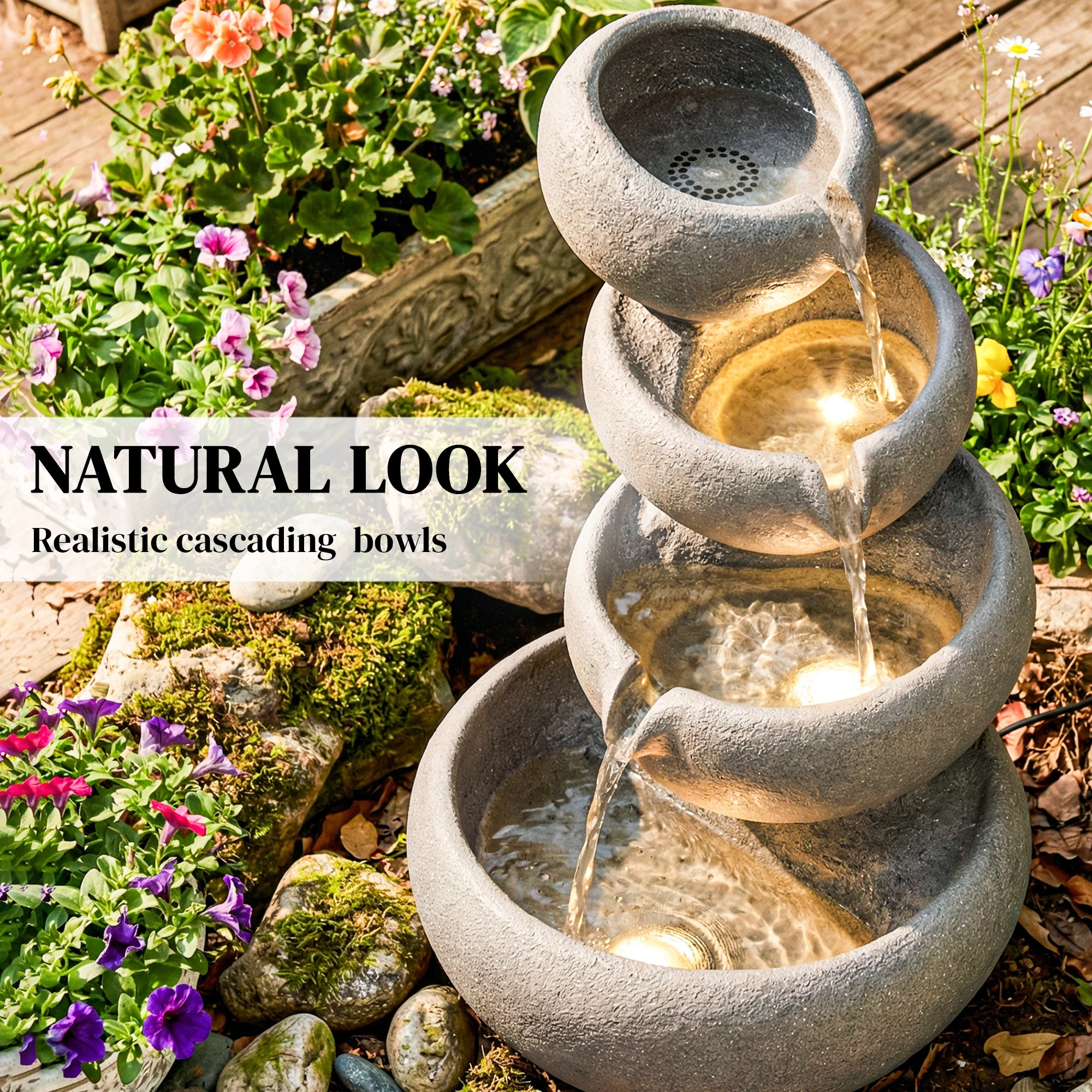 Outsunny Water Fountain Outdoor, 4-Tier Garden Water Feature - Image 7