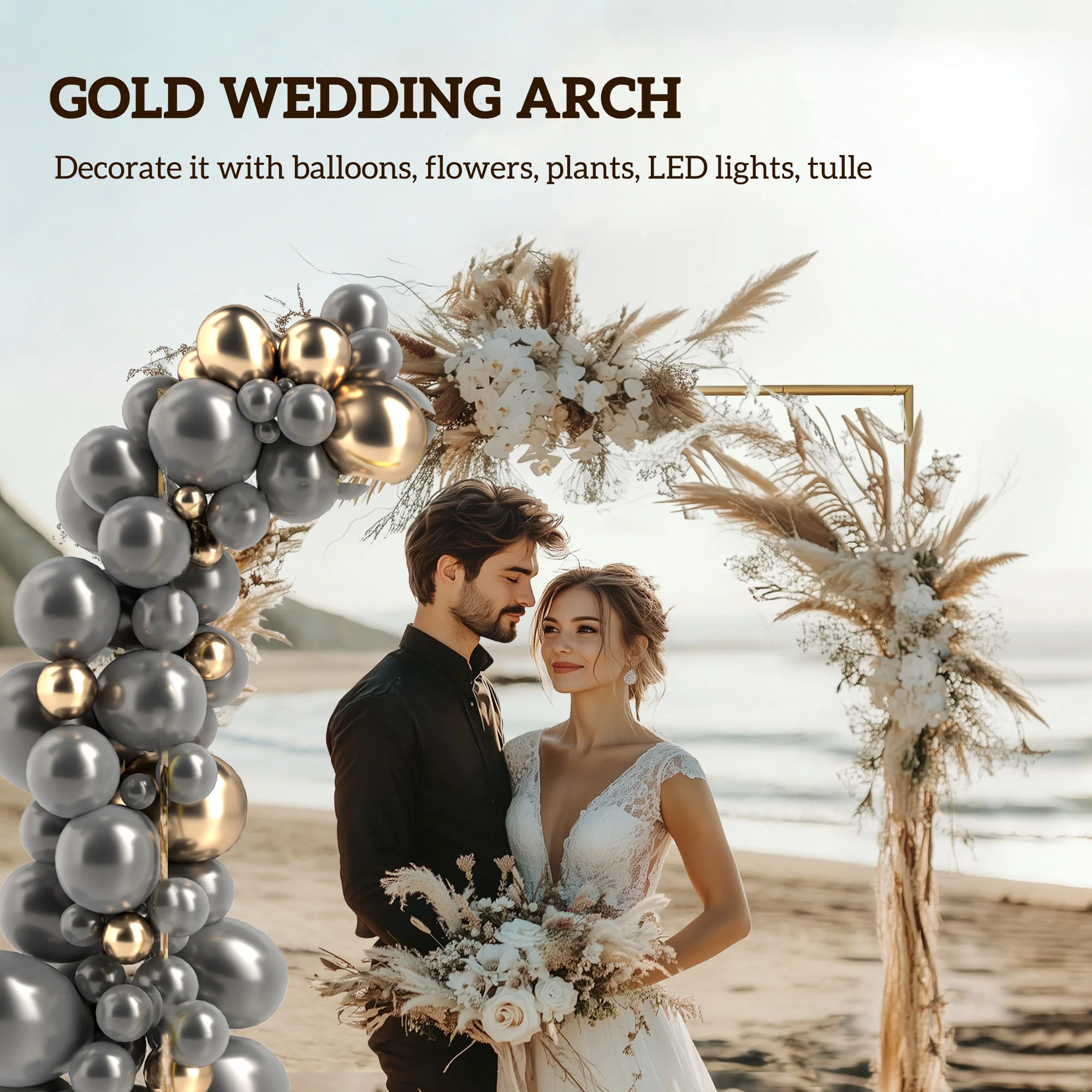 Outsunny Wedding Arch Backdrop Stand, Gold Wedding Arch with U-shaped Stakes - Image 4
