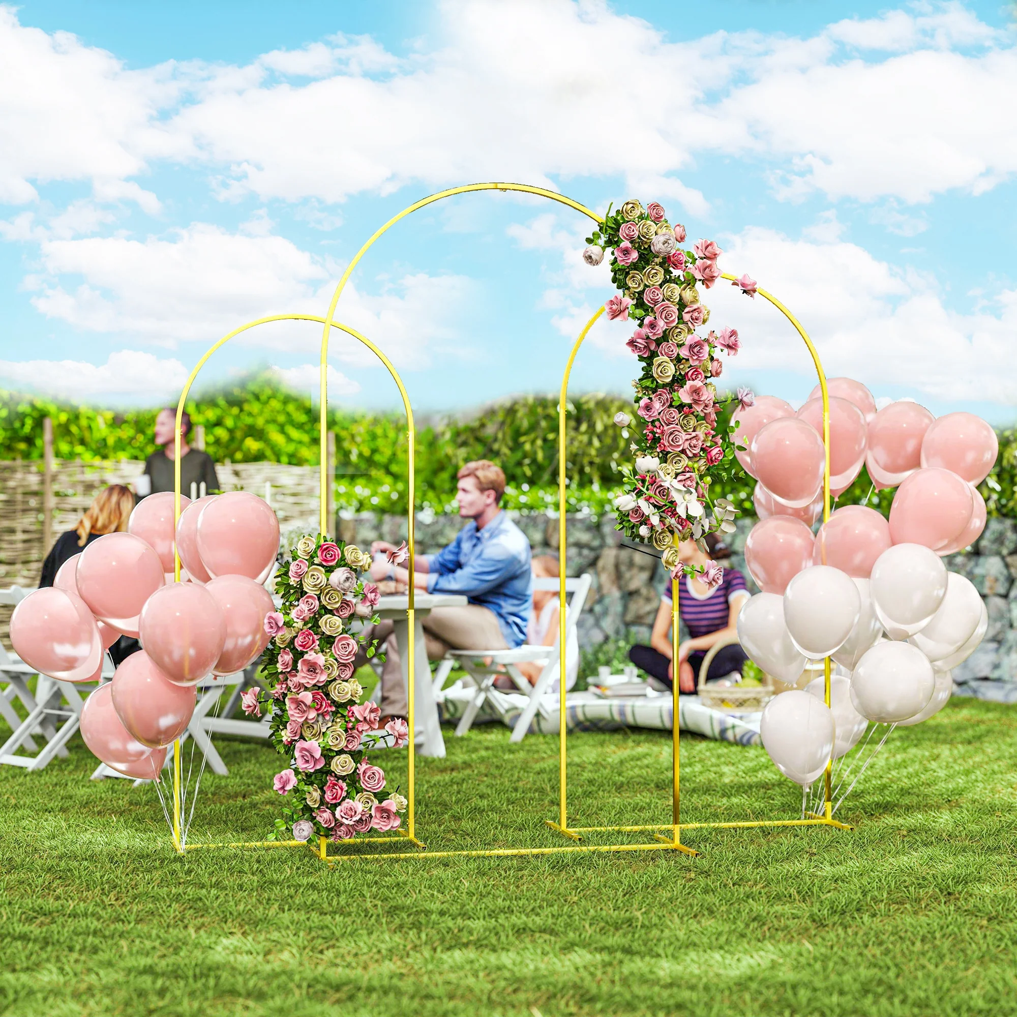 Outsunny Wedding Arch Frame Set, 2.2, 2, 1.8 m Arch Backdrop Stand Gold Tone - Image 2