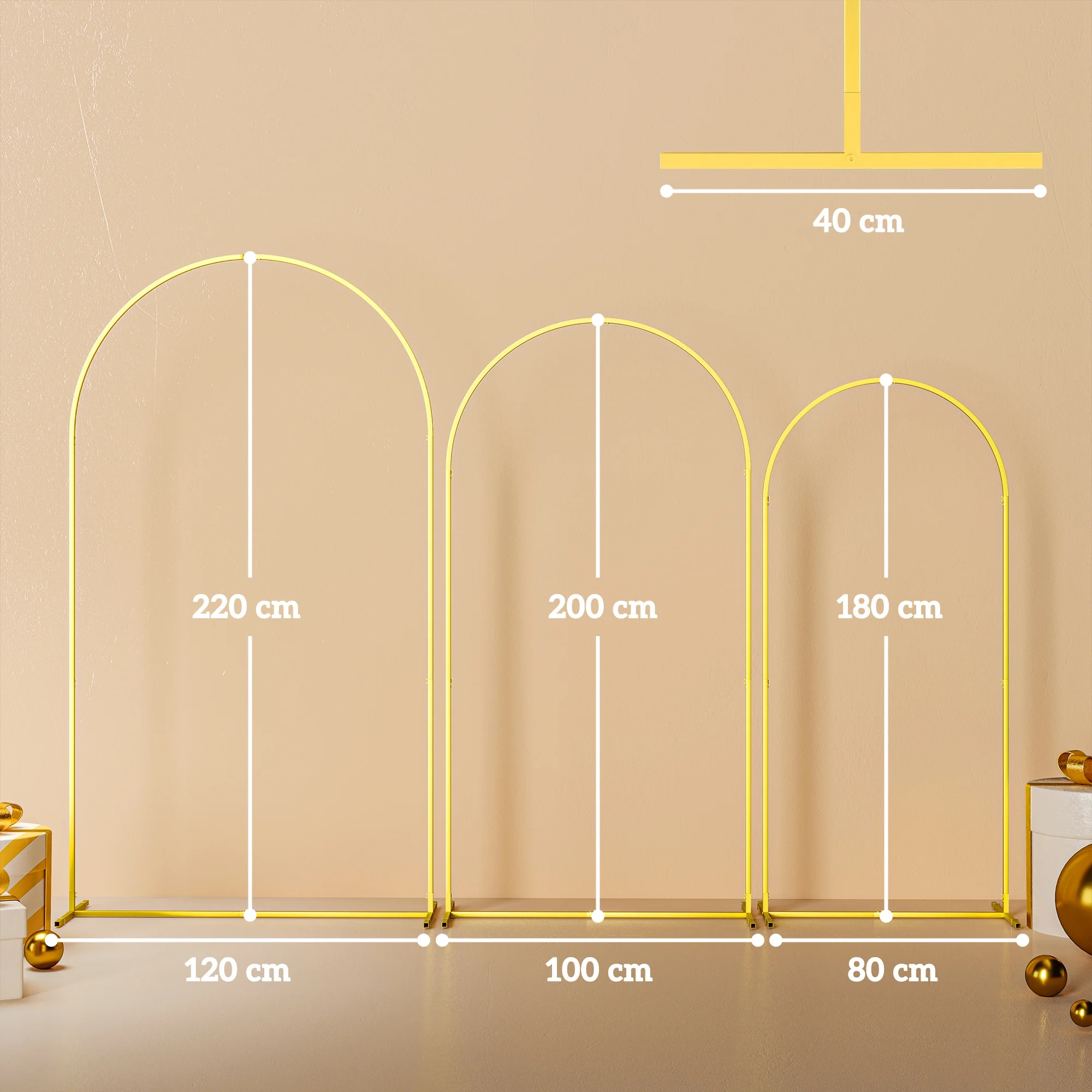 Outsunny Wedding Arch Frame Set, 2.2, 2, 1.8 m Arch Backdrop Stand Gold Tone - Image 5