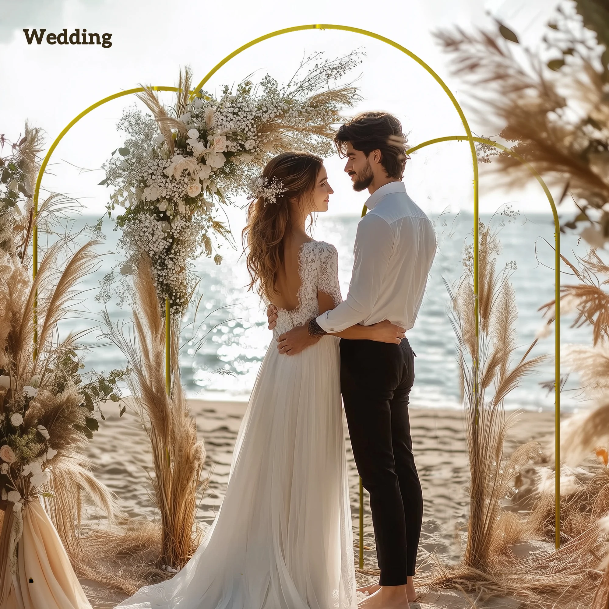 Outsunny Wedding Arch Frame Set, 2.2, 2, 1.8 m Arch Backdrop Stand Gold Tone - Image 6