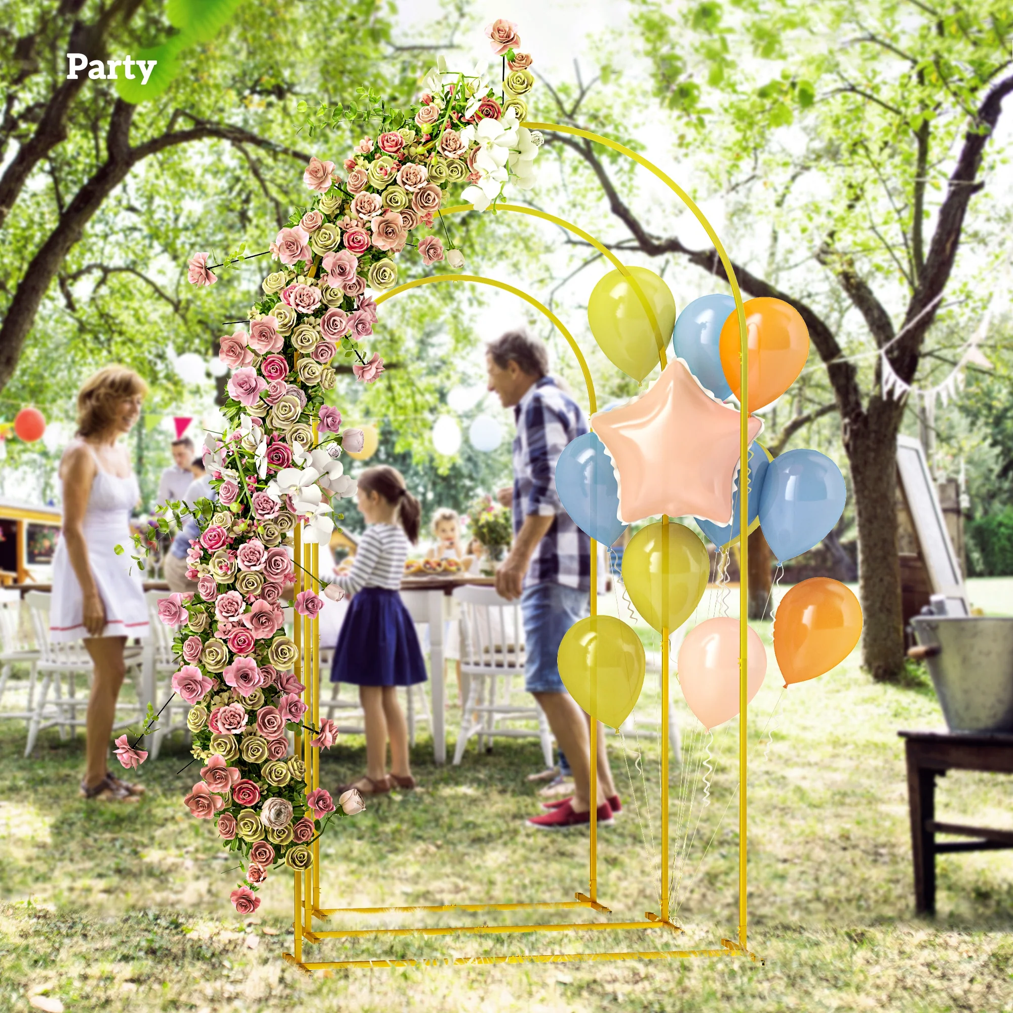 Outsunny Wedding Arch Frame Set, 2.2, 2, 1.8 m Arch Backdrop Stand Gold Tone - Image 7