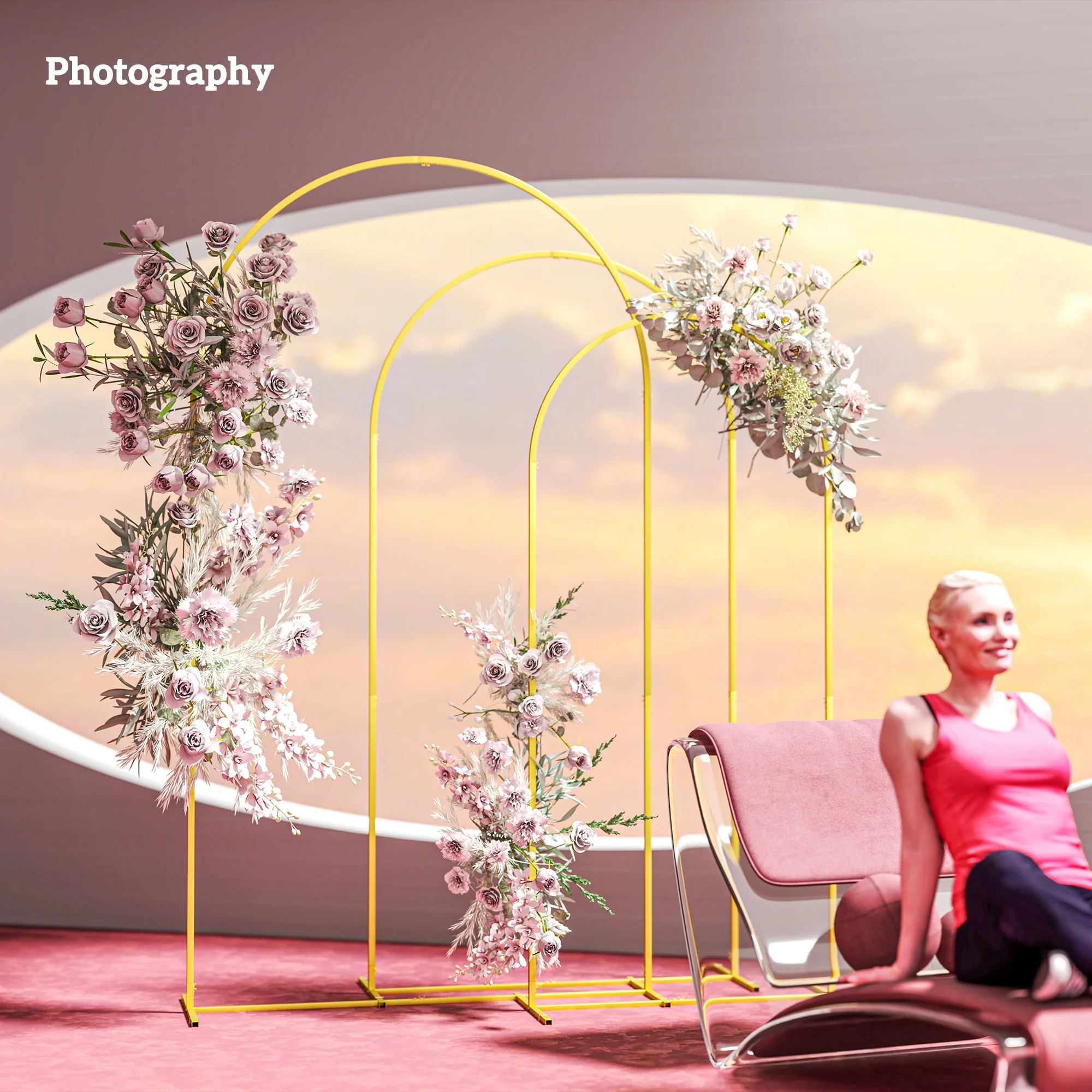 Outsunny Wedding Arch Frame Set, 2.2, 2, 1.8 m Arch Backdrop Stand Gold Tone - Image 9