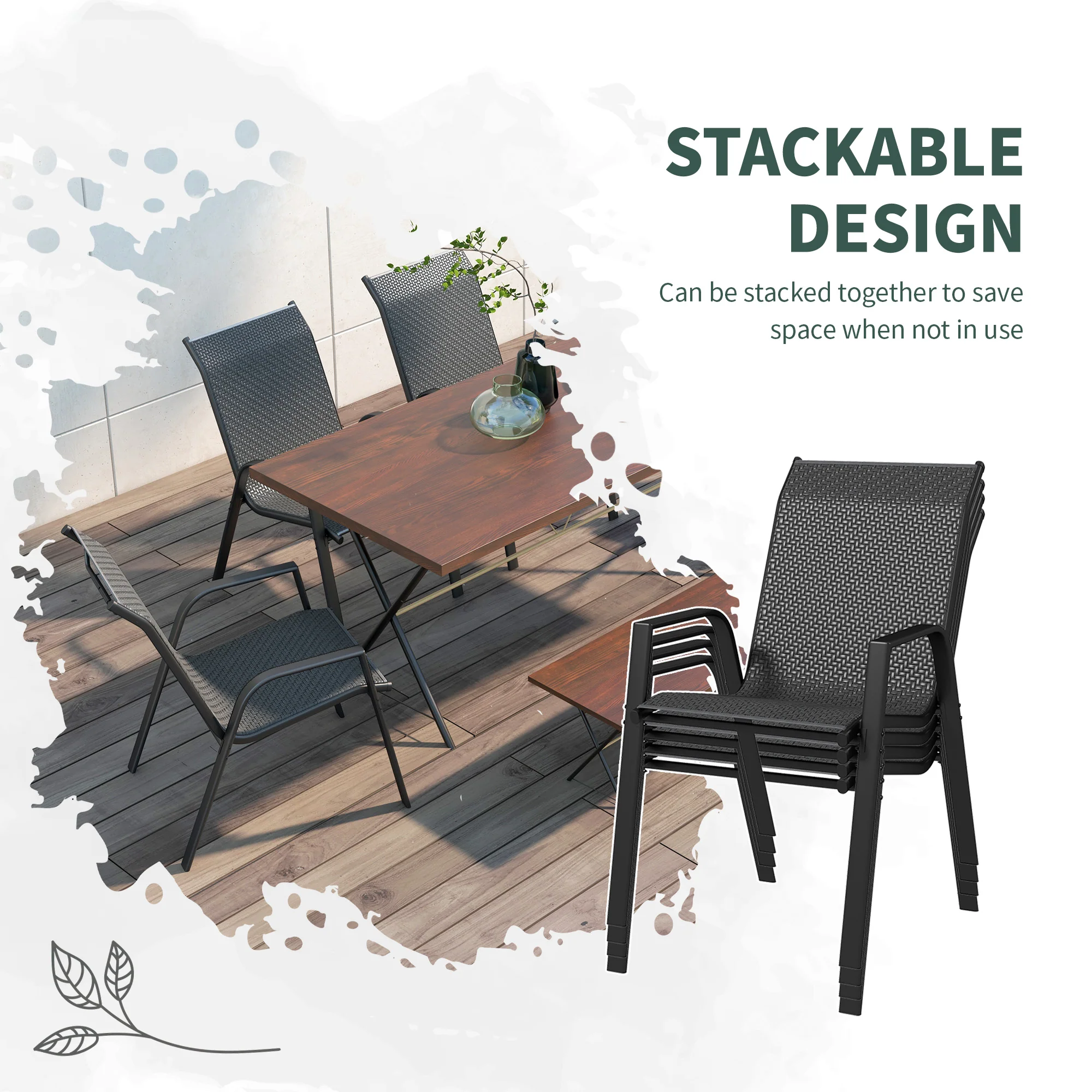 Outsunny Wicker Dining Chairs Set of 4, Stackable Outdoor Chairs - Image 13