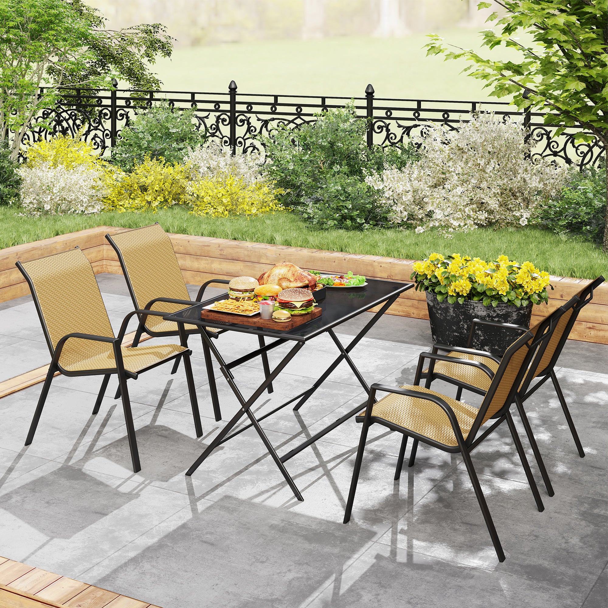 Outsunny Wicker Dining Chairs Set of 4, Stackable Outdoor Chairs - Image 26