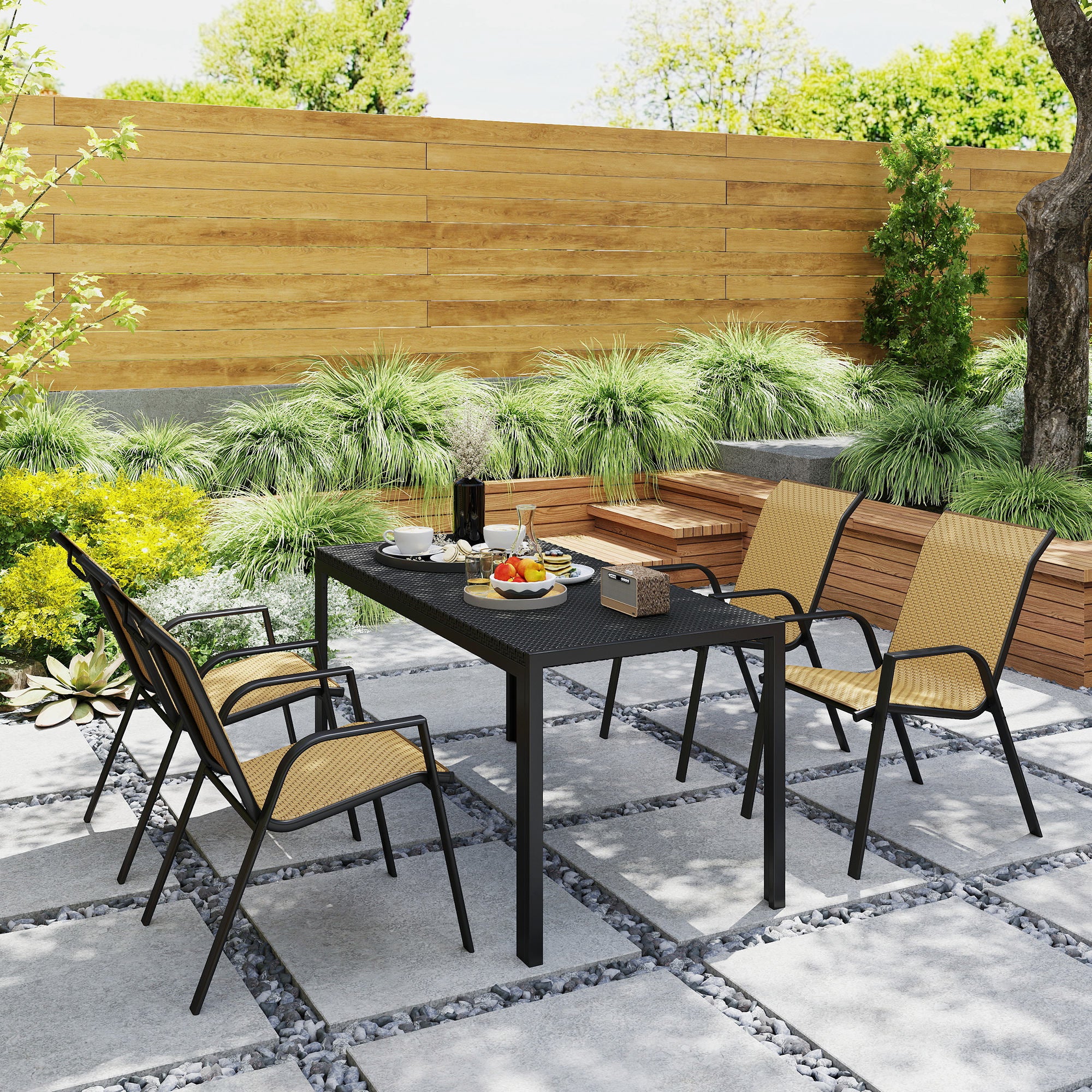 Outsunny Wicker Dining Chairs Set of 4, Stackable Outdoor Chairs - Image 27