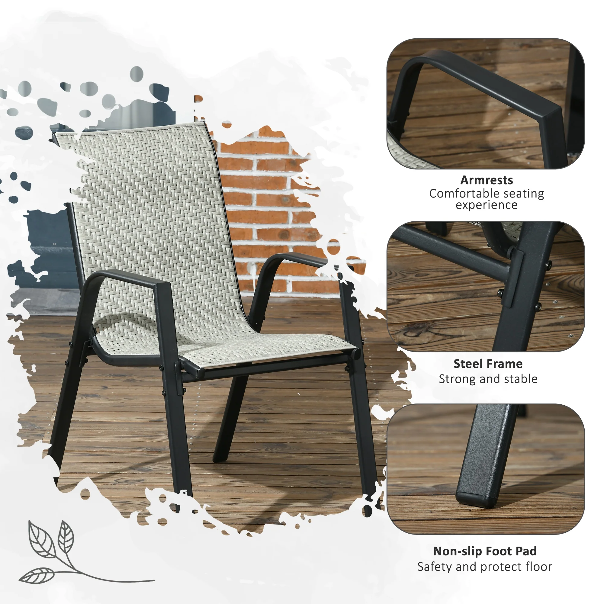 Outsunny Wicker Dining Chairs Set of 4, Stackable Outdoor Chairs - Image 7